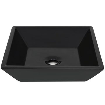 vidaXL Badezimmer-Set Waschbecken Keramik Quadratisch Schwarz 41,5 x 41,5 x 12 cm