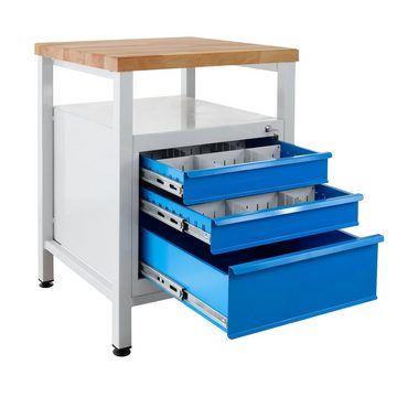 ADB Werkbank ADB Werkbank Werktisch mit Holz-Arbeitsplatte und 3 Schubladen 600x600x840 mm