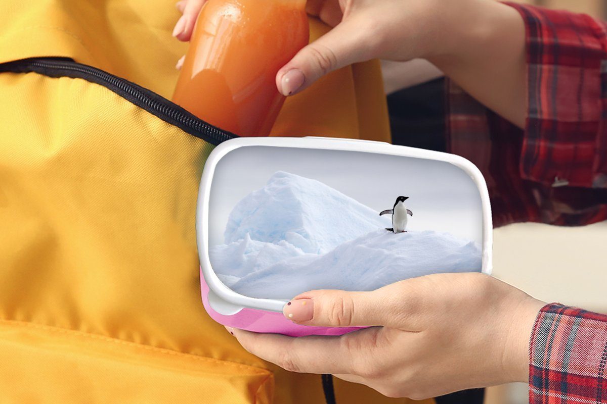 Snackbox, - Winter, Erwachsene, (2-tlg), Lunchbox Kunststoff Brotbox Kinder, für MuchoWow Eis Pinguin rosa Kunststoff, Brotdose - Mädchen,