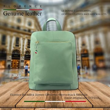 FLORENCE Cityrucksack Florence Rucksack Damen Echtleder (Cityrucksack), Damen Leder Cityrucksack, hellgrün ca. 30cm