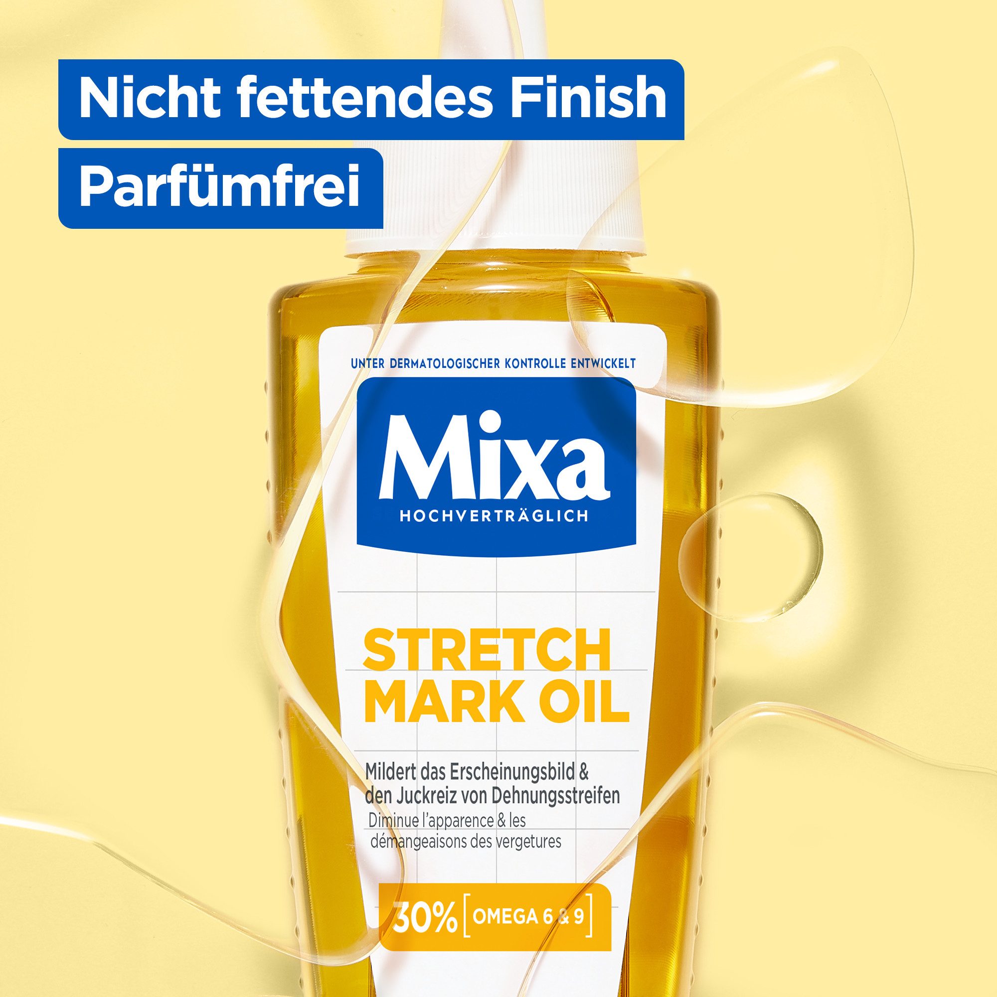 Mixa Körperlotion MIXA STRETCH MARK OIL, Mindert Dehnungsstreifen und deren Juckreiz, für empfindliche Haut.