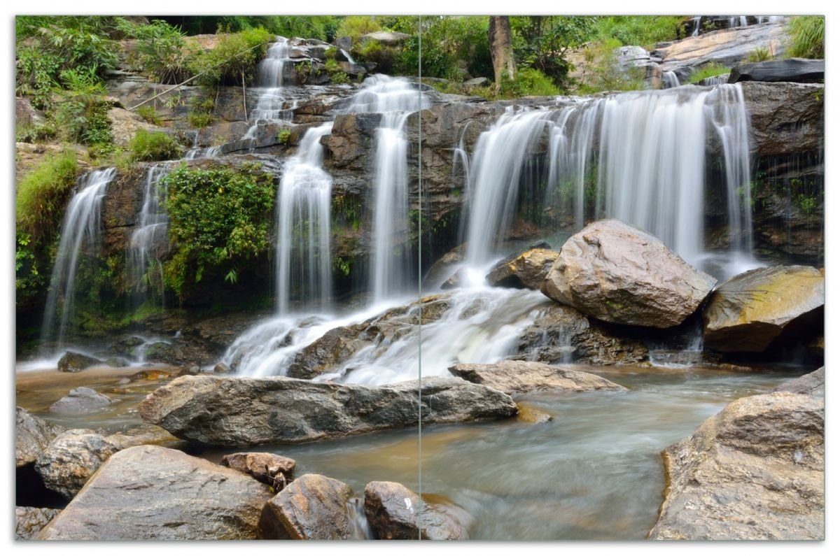 Wallario Herd-Abdeckplatte Wasserfall in Thailand im Grünen, ESG-Sicherheitsglas, (Glasplatte, 2 tlg., inkl. 5mm Noppen), verschiedene Größen