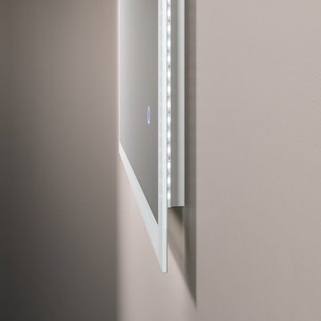 AQUALAVOS Badspiegel LED BadSpiegel mit Beleuchtung Ultradünn Dimmbar Badezimmerspiegel, Anti-Beschlag-Funktion, Touch-Schalter Dimmbar, Licht Memory-Funktion