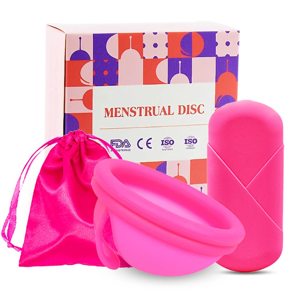 Tekoo Menstruationstasse Menstruationsdisc Set mit Aufbewahrungsbeutel Menstruationsdisk, 48 ml (entspricht ca. 4-5 Tampons), L Gr., 48 ml Kapazität für bis zu 12 Std. Schutz & 100% medizinisches Silikon