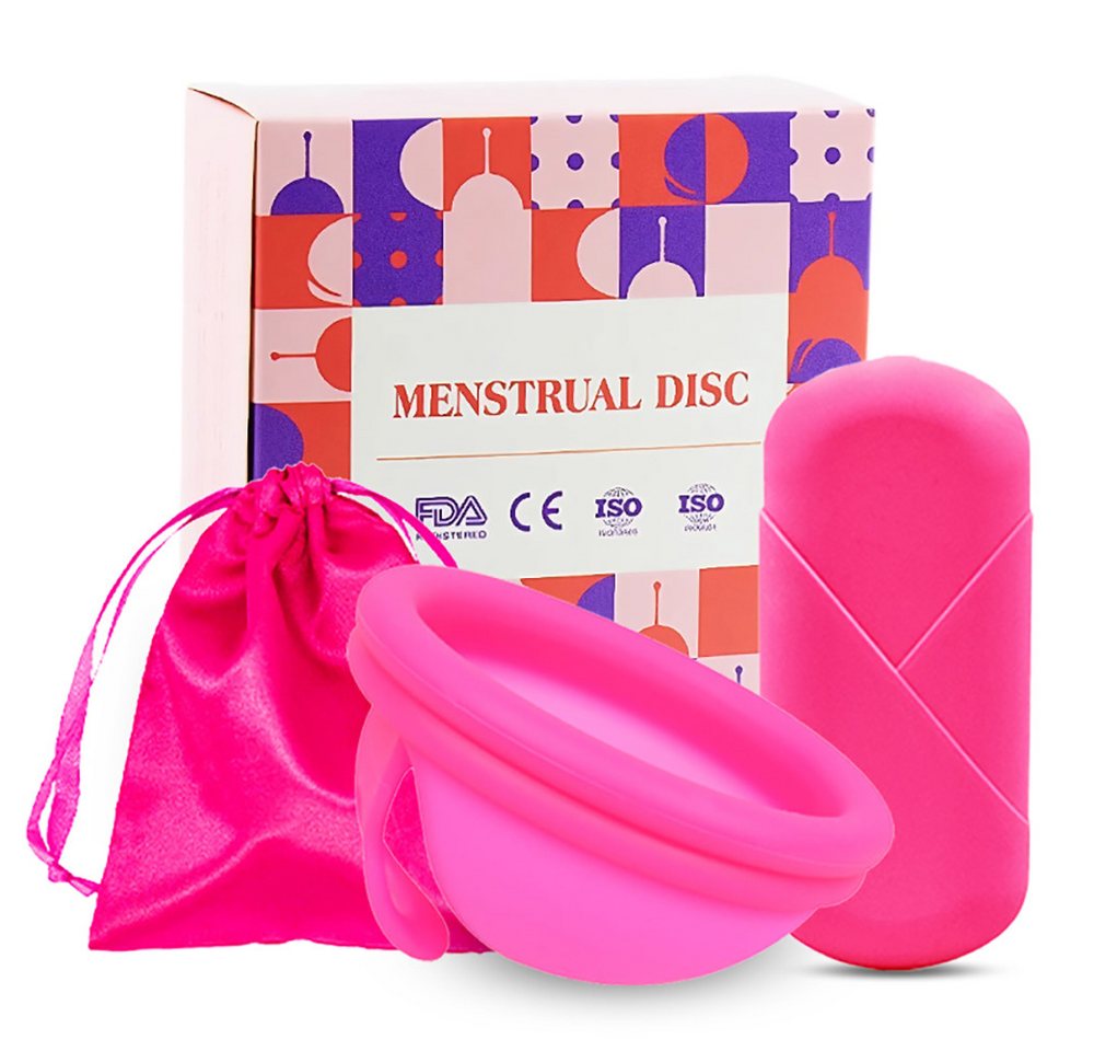 Tekoo Menstruationstasse Menstruationsdisc Set mit Aufbewahrungsbeutel Menstruationsdisk, 48 ml (entspricht ca. 4-5 Tampons), S Gr., 48 ml Kapazität für bis zu 12 Std. Schutz & 100% medizinisches Silikon