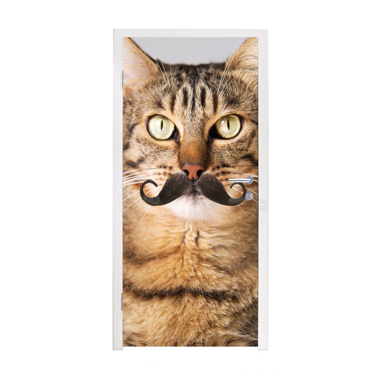 MuchoWow Türtapete Katze - Schnauzbart - Hipster, Matt, bedruckt, (1 St), Fototapete für Tür, Türaufkleber, 75x205 cm