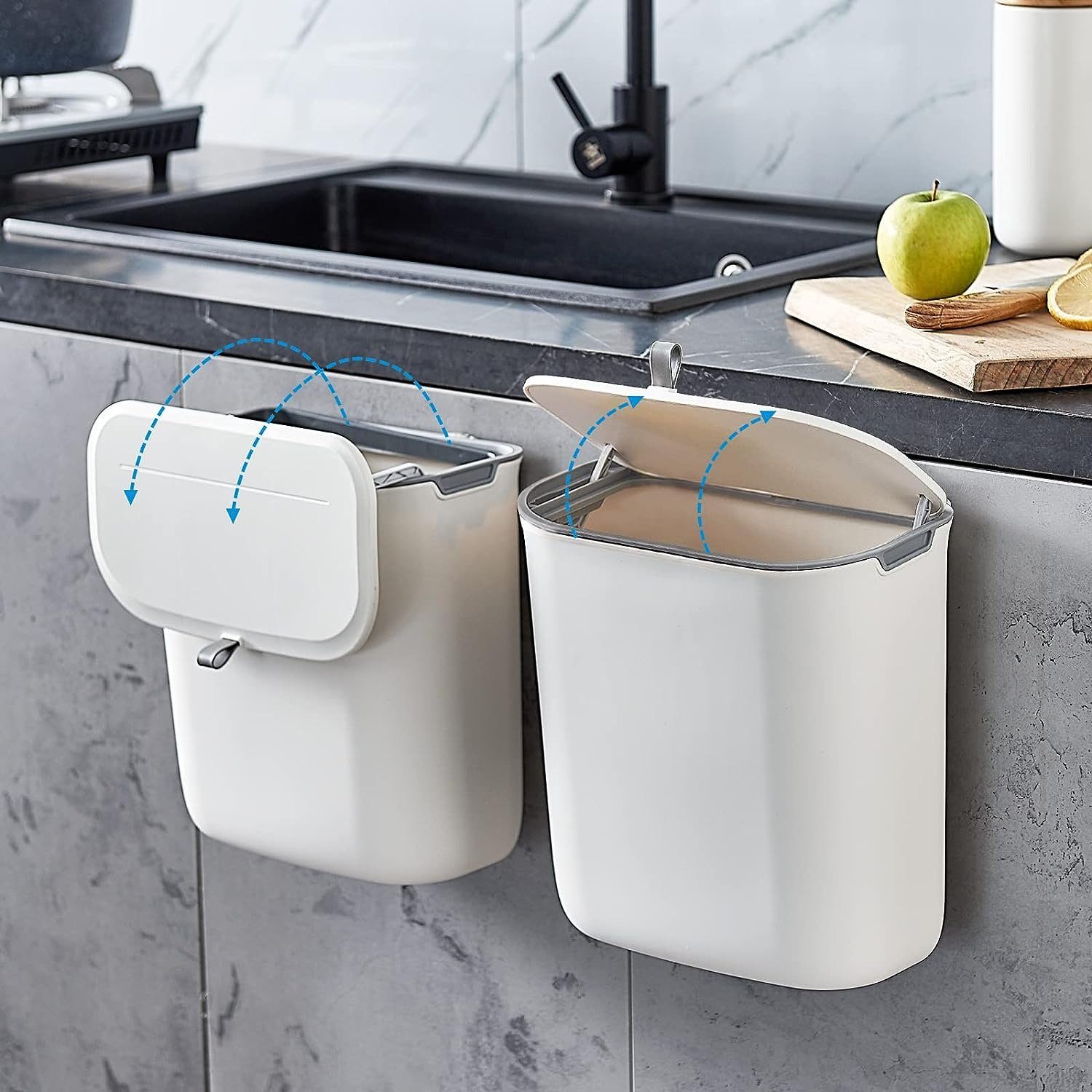 NUODWELL Ablaichkasten Küchen Mülleimer mit Deckel 9L Biomülleimer, Wasserdicht Wandmontage