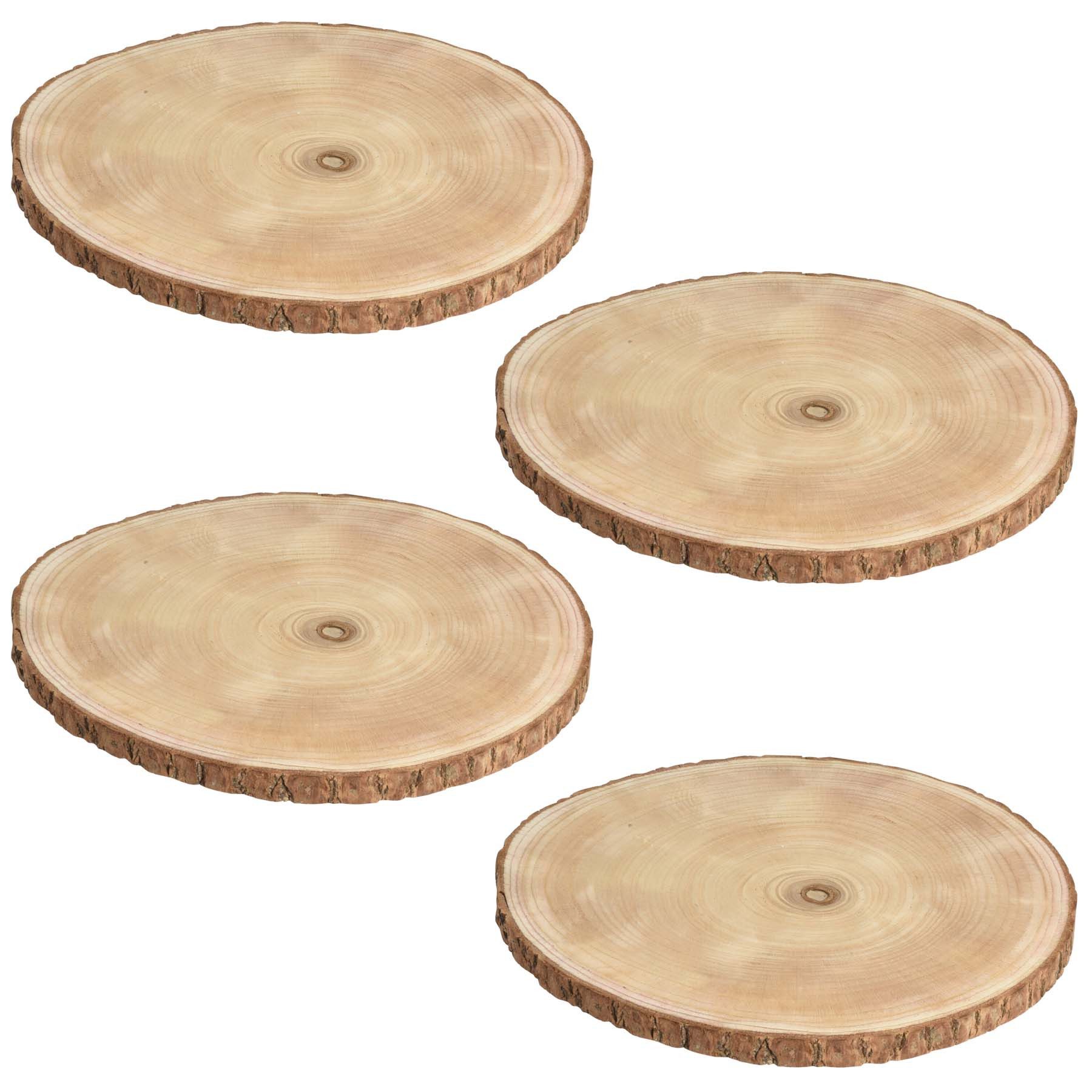 VOSSBACH Rindenscheiben Baumscheibe Zum Basteln Holzscheibe Scheibe, (4-tlg), Rund mit Rinde Ø 35 cm Paulownia Holz Naturbelassen