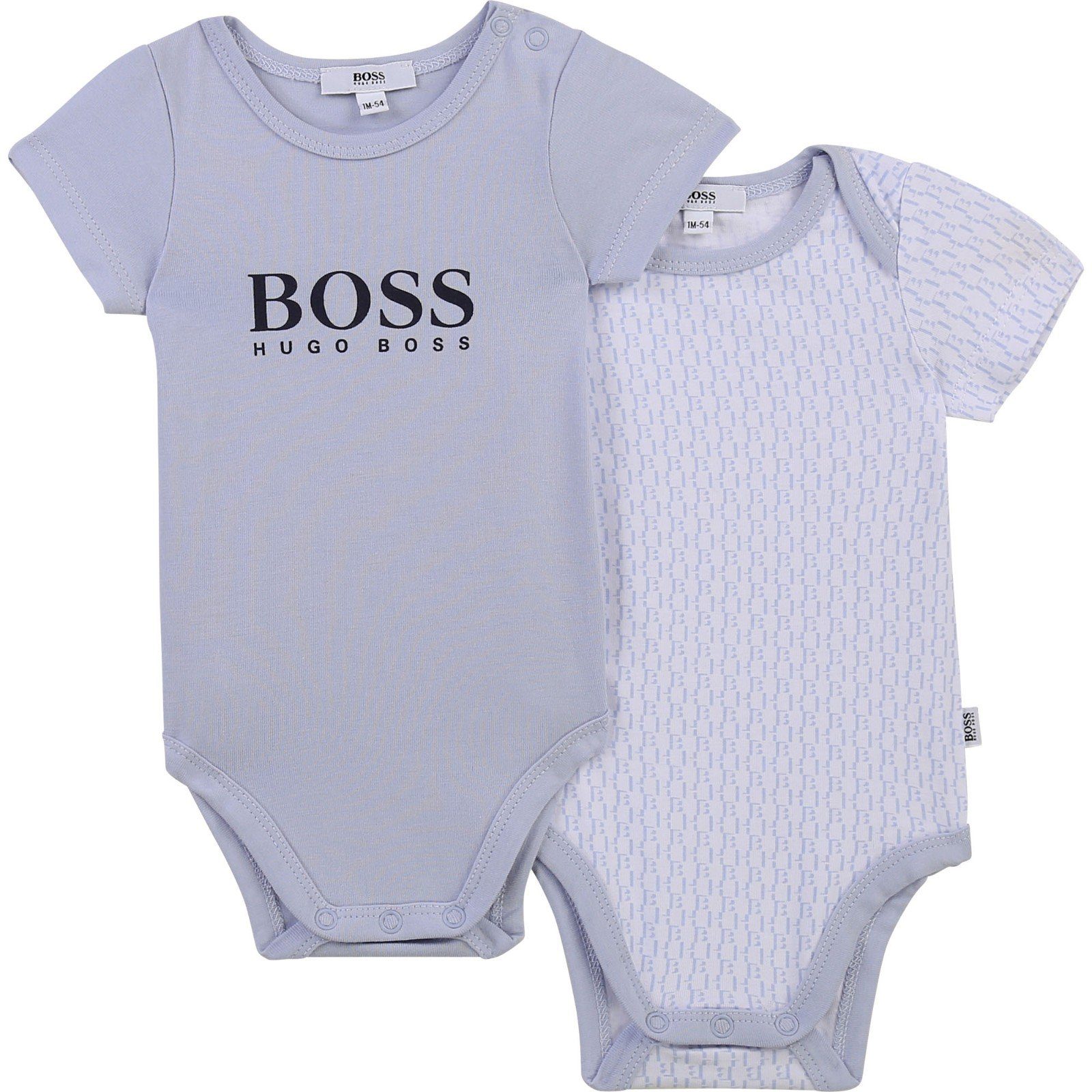 Boss Kidswear Kurzarmwickelbody BOSS Kidswear Baby Bodyset zweiteilig hellblau mit Logo Details