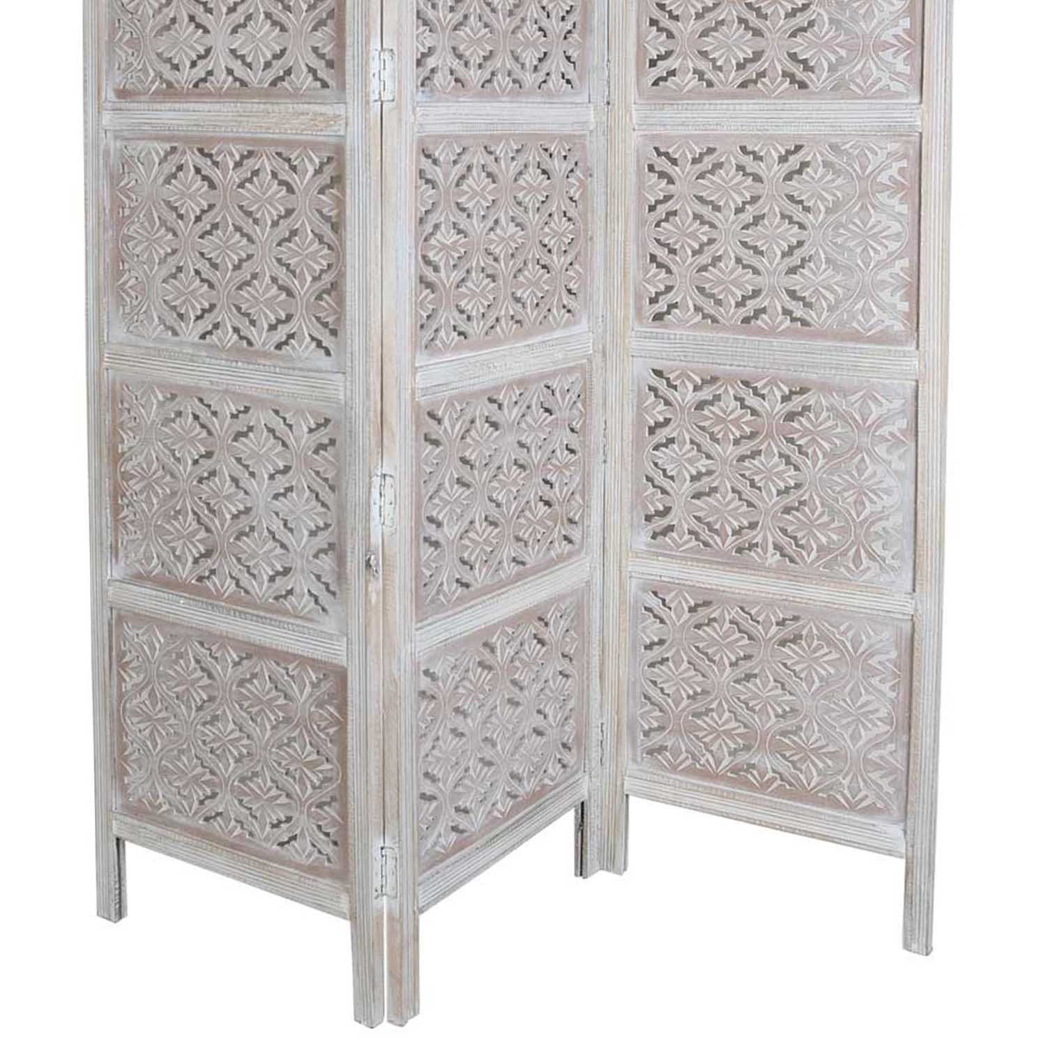 Casa Moro Paravent Orientalischer Holz Paravent Jinan 3 teilig Shabby Chic Weiß, (B/H) ca. 152x182 cm Kunsthandwerk