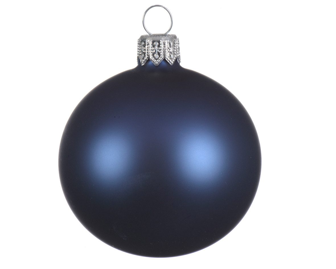Kaemingk Weihnachtsbaumkugel, Weihnachtskugeln Glas 10cm mundgeblasen 4er Box - Nachtblau matt