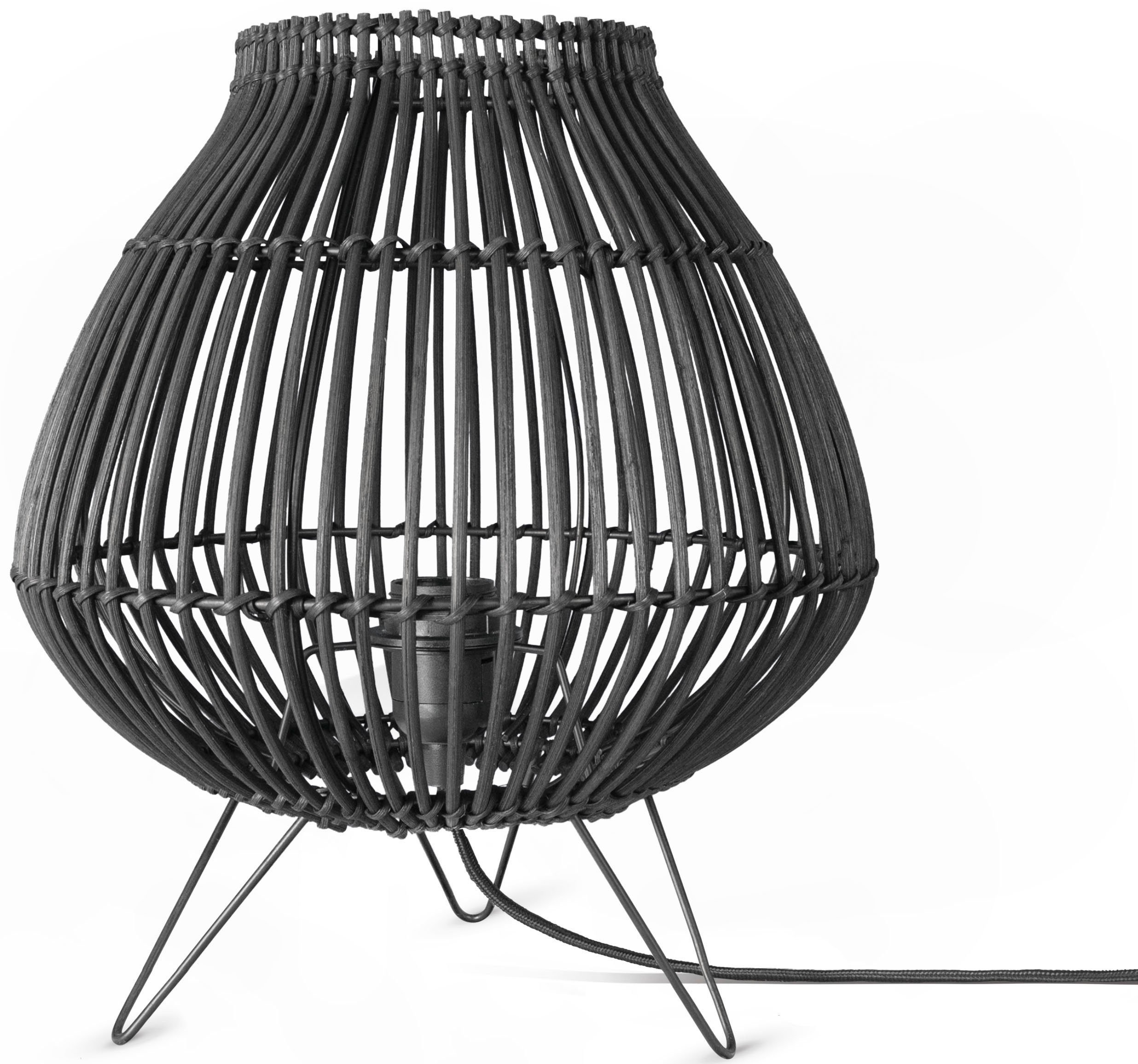 Paco Home Tischleuchte PURI, ohne Leuchtmittel, Rattan Korblampe Nacht LED Dreibein Boho E27