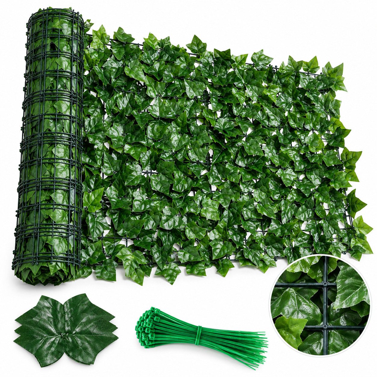 LEMLIT Balkonsichtschutz Künstliche Efeu Balkon Sichtschutz Windschutz Gartenumrandung 0.5X3M (1 Stück, 1-St., 50 x300 cm) Künstliche Hecken Zäune für Zäune Hinterhof Patio Wand