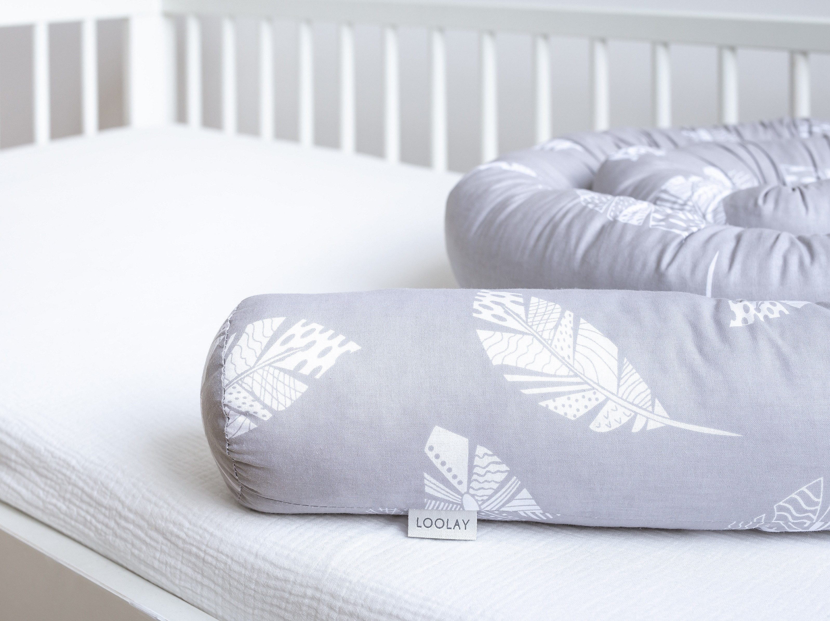 Nestchenschlange FEDER GRAU Baumwolle Multifunktion PREMIUM Bettschlange Schlange