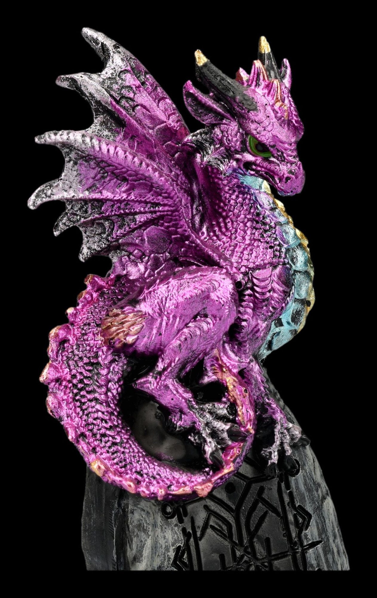 Figuren Shop GmbH Fantasy-Figur Drachen Figur – Runenwächter Statue Lila Fantasy Sammlerfigur 12,5 cm