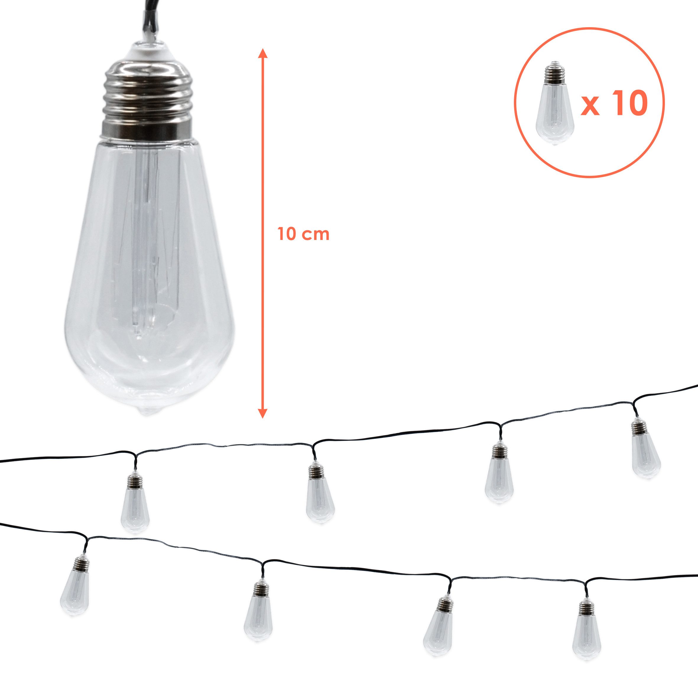 Spetebo LED-Lichterkette Deko Beleuchtung mit 10 LED Glühbirnen - 450 cm - mit Netzstecker, 10-flammig, mit Timer