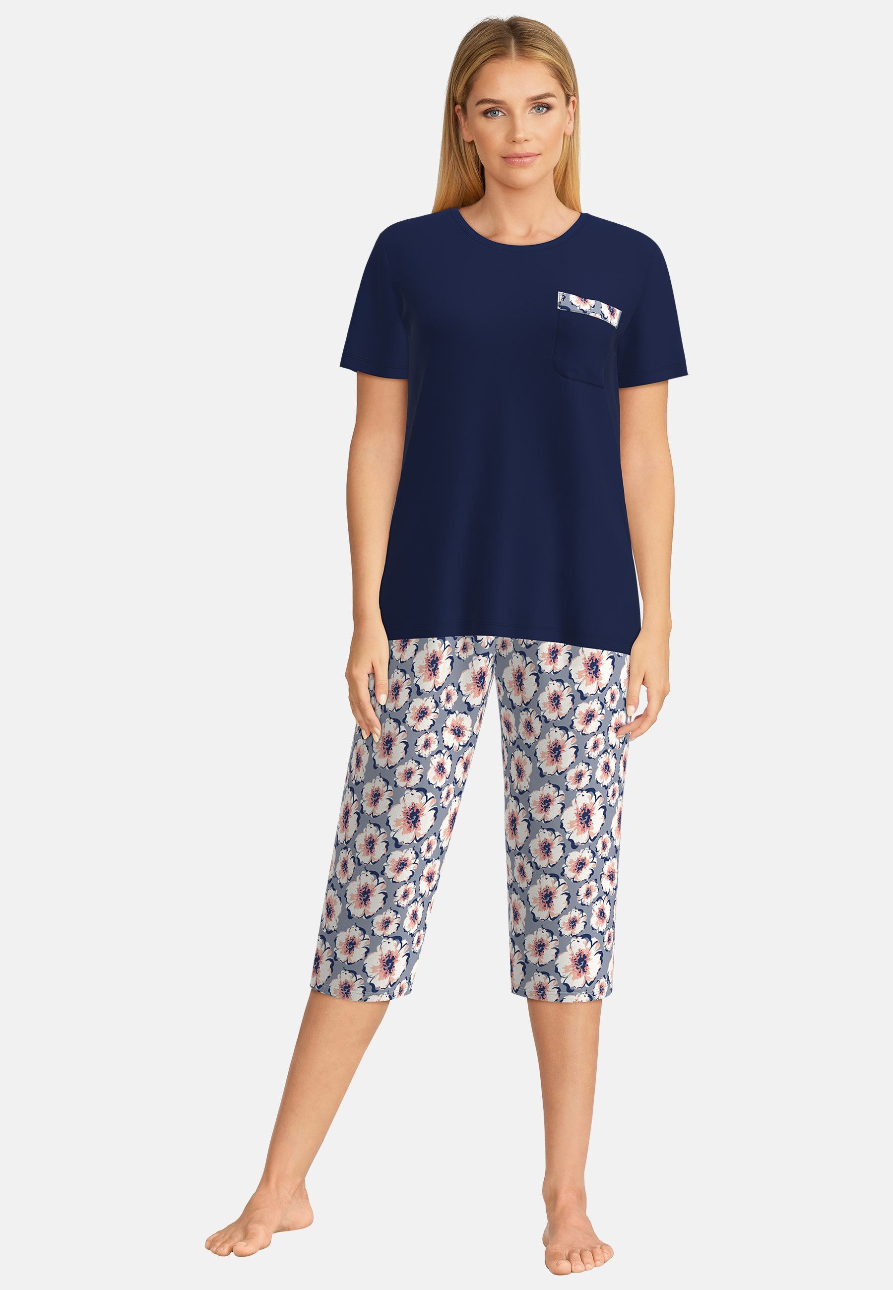 GÖTZBURG Capri-Pyjama Galway (2 tlg) Kurzarm, 3/4 lange Hose, Rundhalsausschnitt