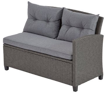 KONIFERA Gartenlounge-Set Cordoba, (Set, 11-tlg., 2x Bank, 1x Sessel, 1x Tisch 90x55x43cm, inkl. Auflagen), Polyratten, Stahl, Tischplatte aus Nonwood, geeignet für 4 Personen