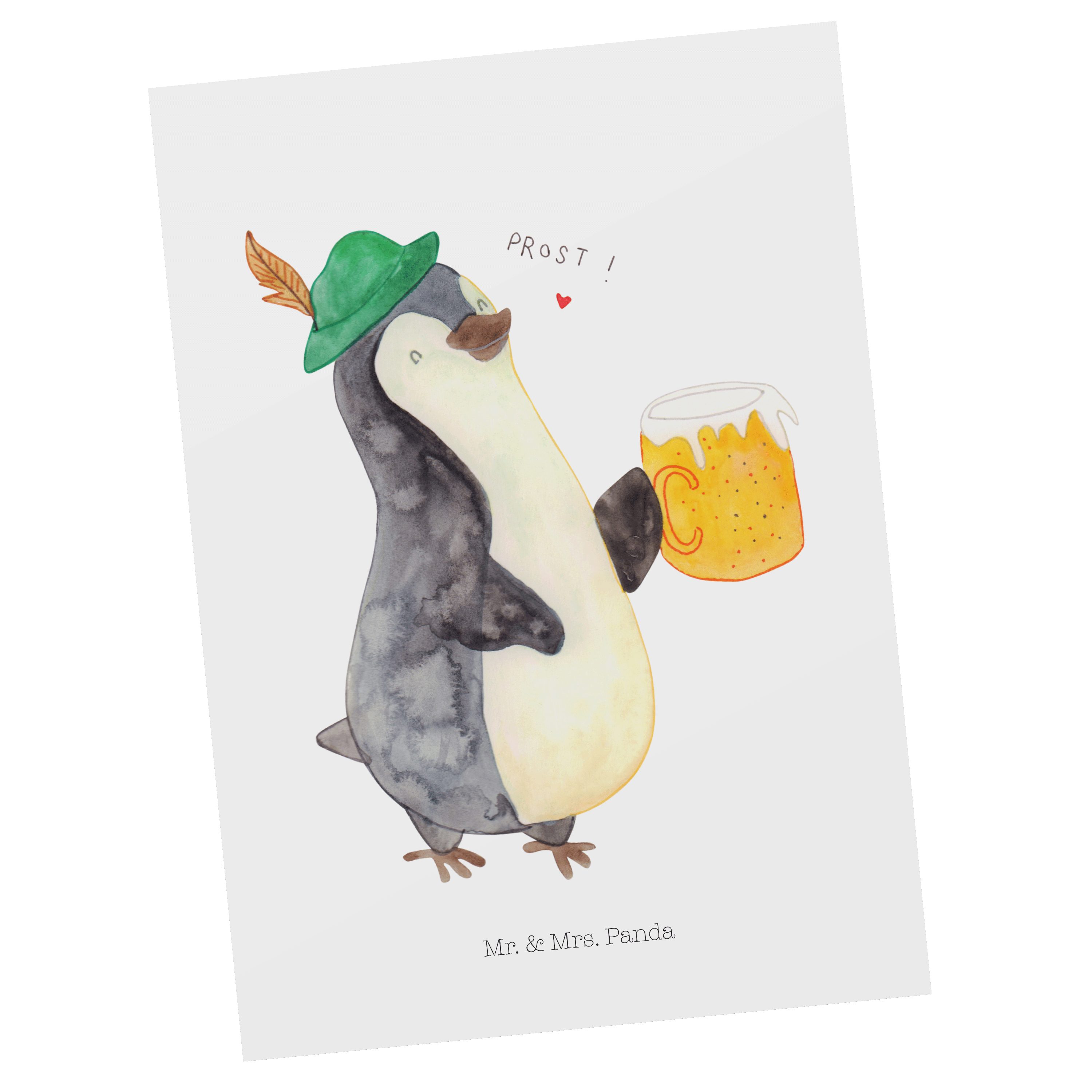 Mr. & Mrs. Panda Postkarte Pinguin Bier - Weiß - Geschenk, Einladung, Dankeskarte, beschwippst