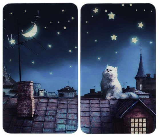 WENKO Maximex Herd-Abdeckplatte Moon Cat, Glas, (Set, 2 tlg), für alle Herdarten, 52x30 cm