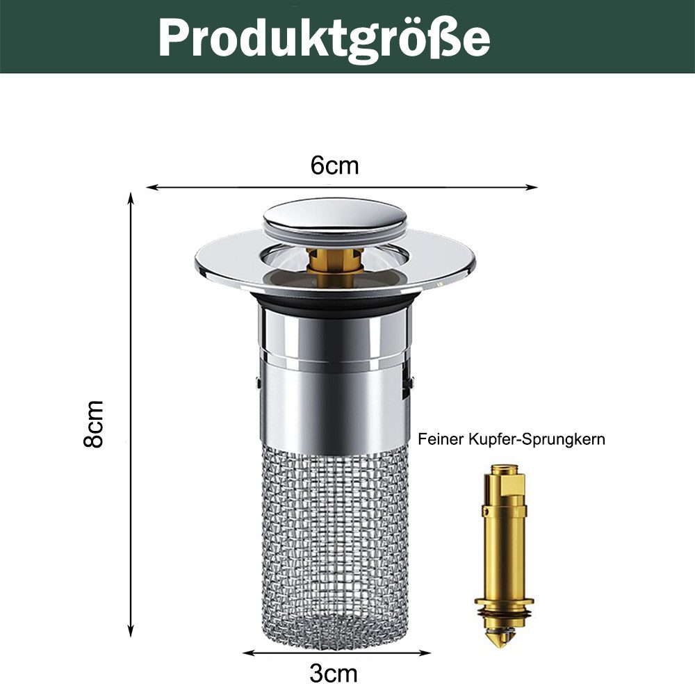 TUWENA Waschbeckenstöpsel 2 Stücke WaschbeckenstöPsel, Universal Messing Core Pop Up Abflusssieb, Universal Waschbecken Abflussfilter mit Haarsieb (34-40mm)
