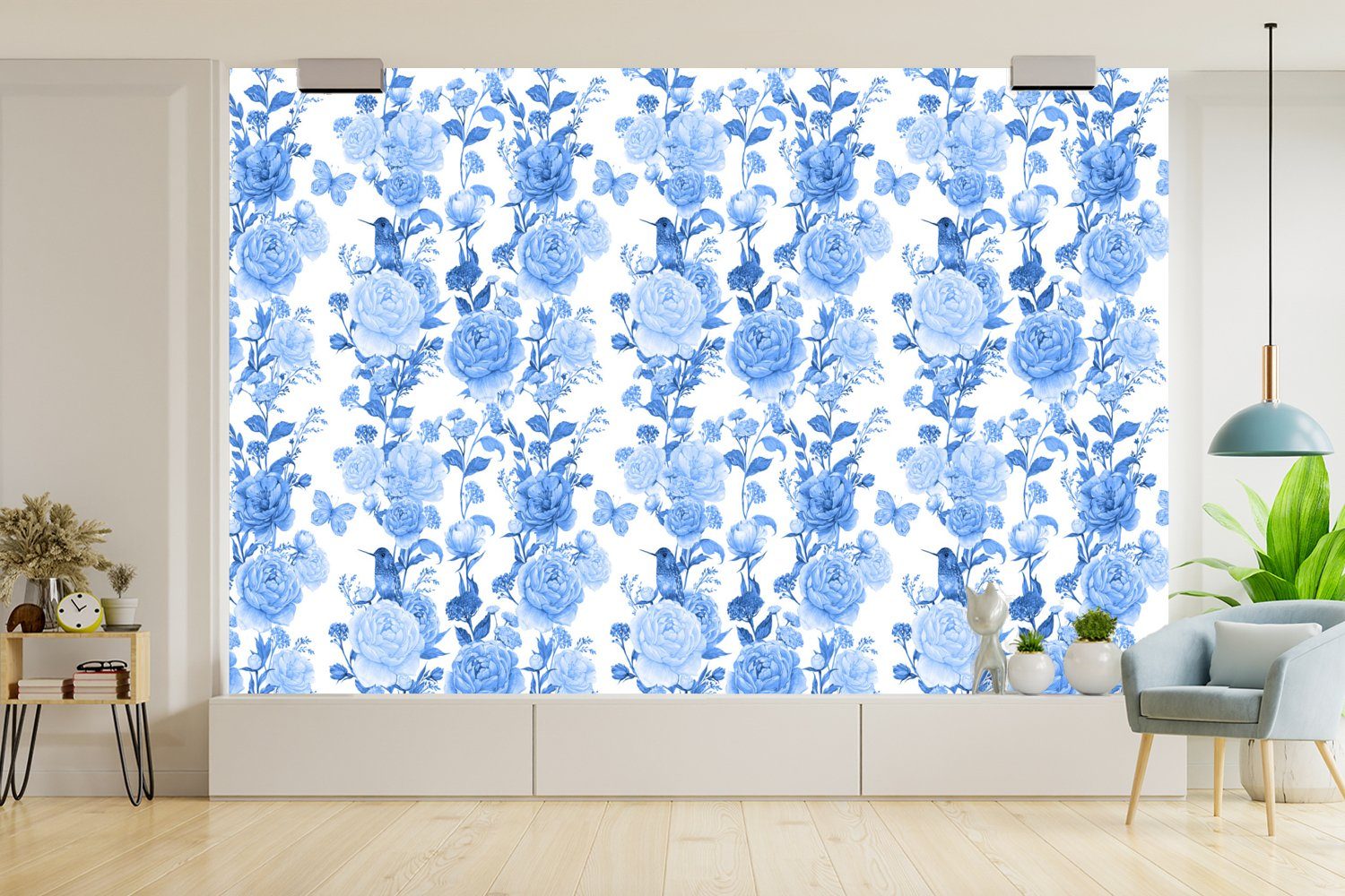 - Wohnzimmer, für St), Wallpaper - Matt, Vinyl MuchoWow Fototapete Blumen Schlafzimmer, (6 Blau Rosen, Kinderzimmer, Tapete bedruckt,