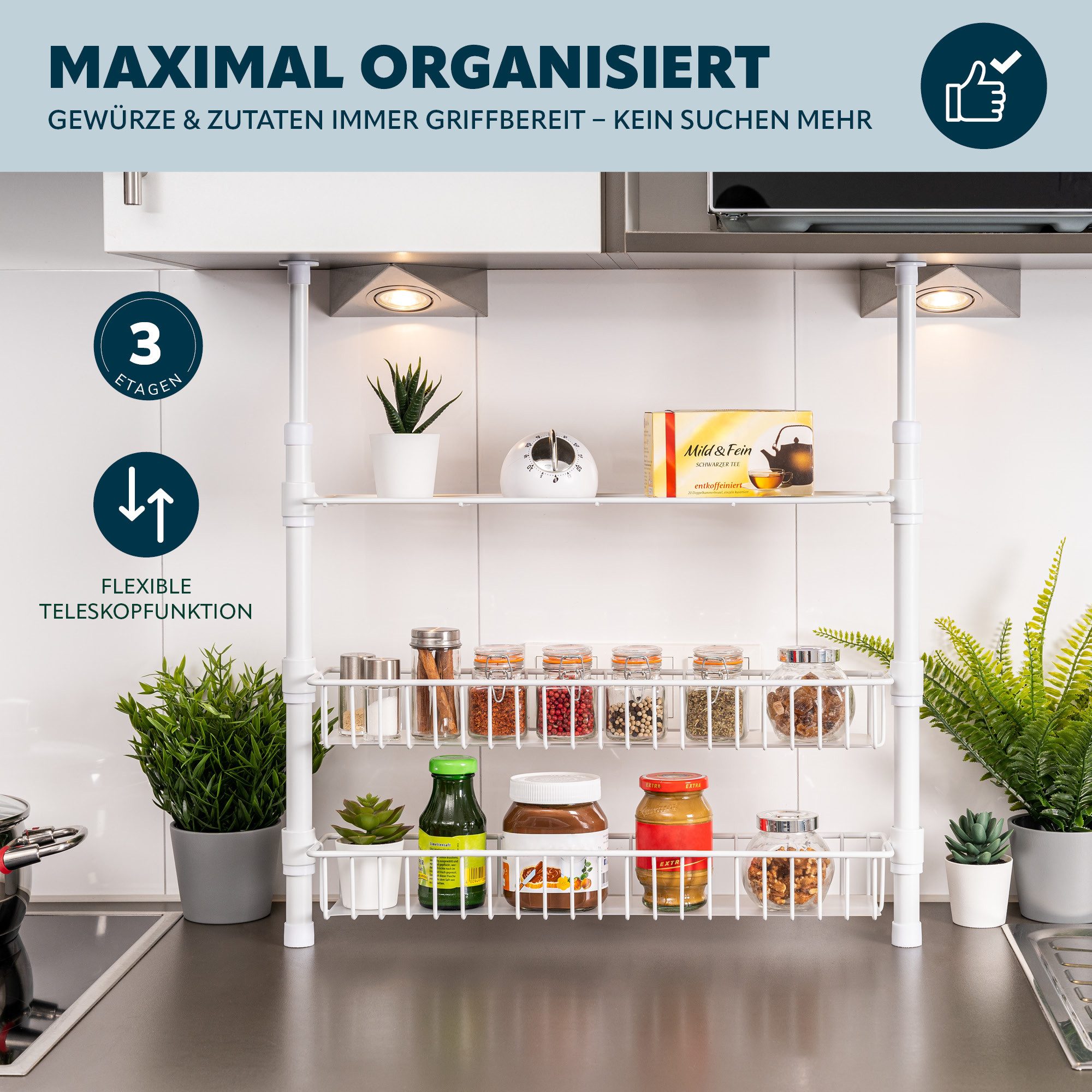 bremermann Küchenregal Teleskop-Gewürzregal, Teleskopregal, 2 Körbe, 1 Rega günstig online kaufen