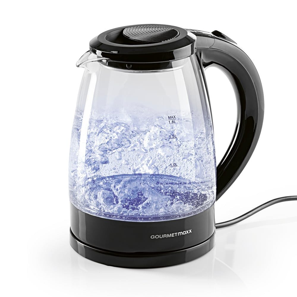 GOURMETmaxx Wasserkocher aus Glas mit automatischer Abschaltung max. 1800 W, 1800 W, 360° drehbar, Wasserstandsanzeige, LED-Beleuchtung-1,8L Füllmenge – Bild 4 von 5