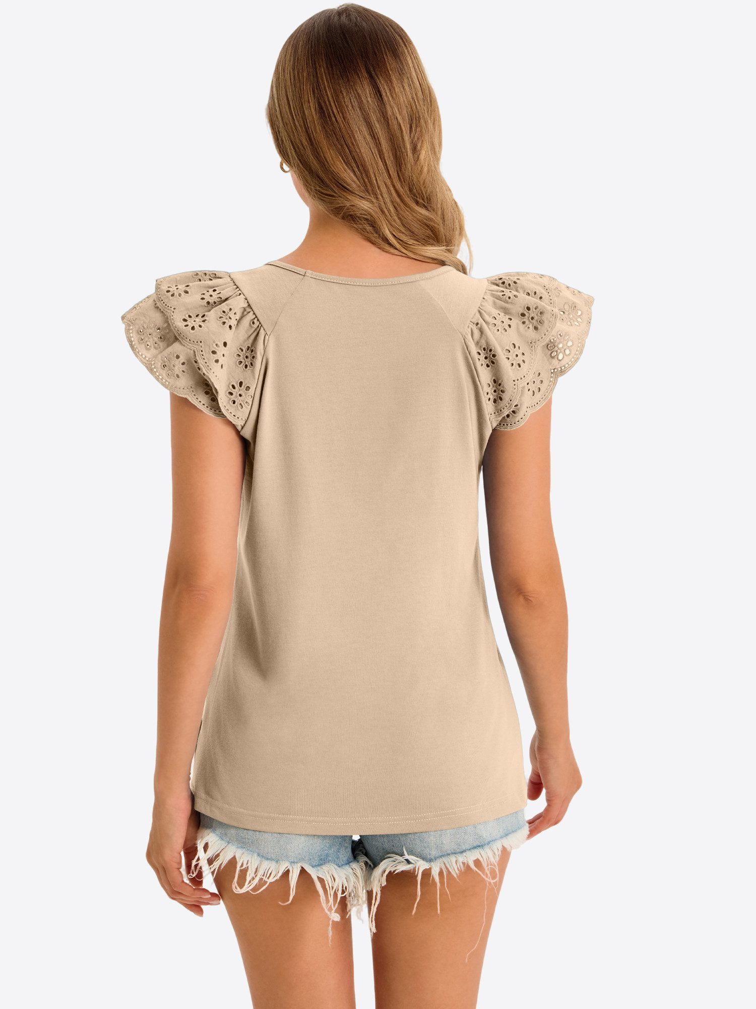 Imily Bela T-Shirt Damen Bluse mit Rüschen-Flügelärmeln (Packung, 1-tlg., 1 günstig online kaufen