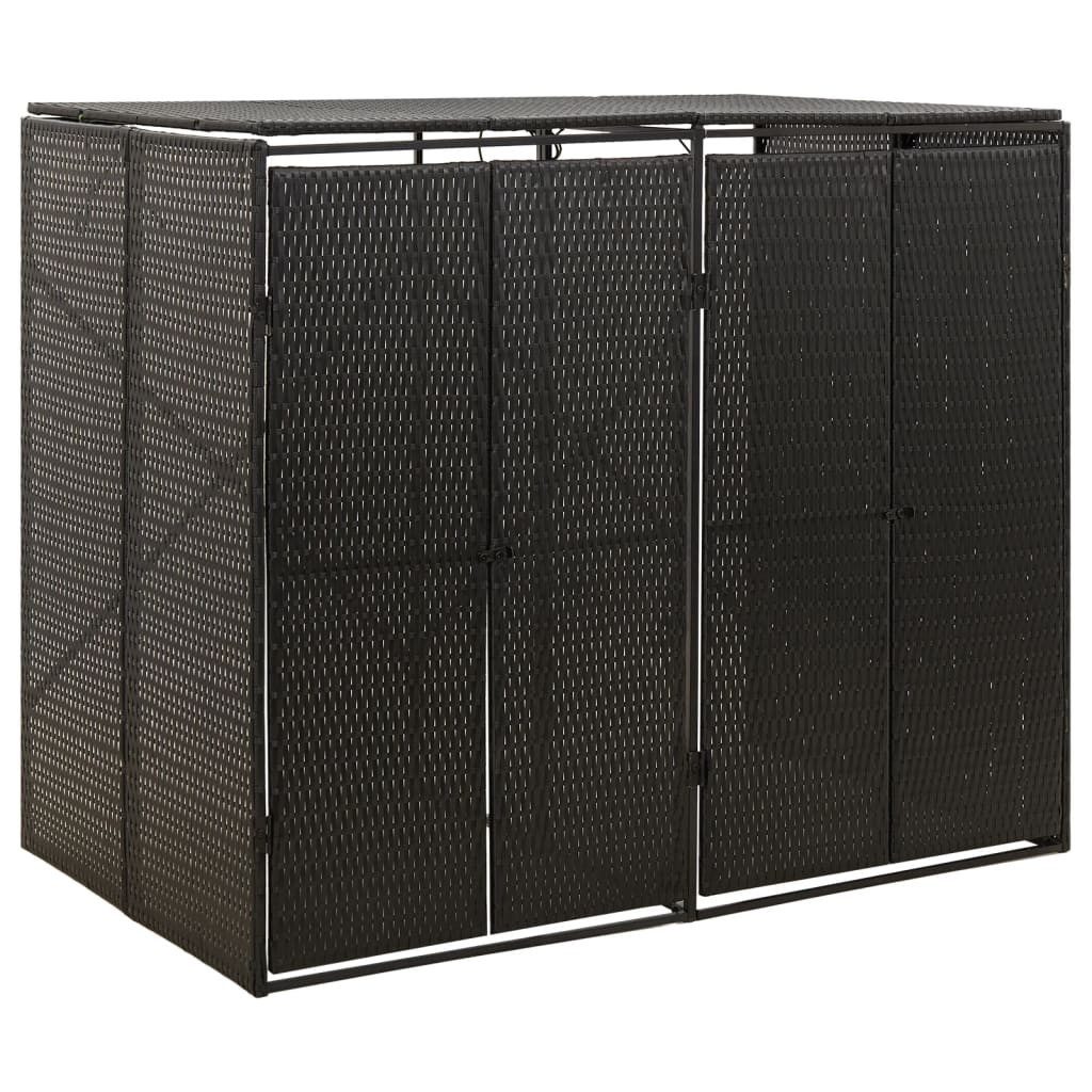 vidaXL Mülltonnenbox 2 Tonnen Mülltonnenverkleidung Mülltonnenbox schwarz Polyrattan