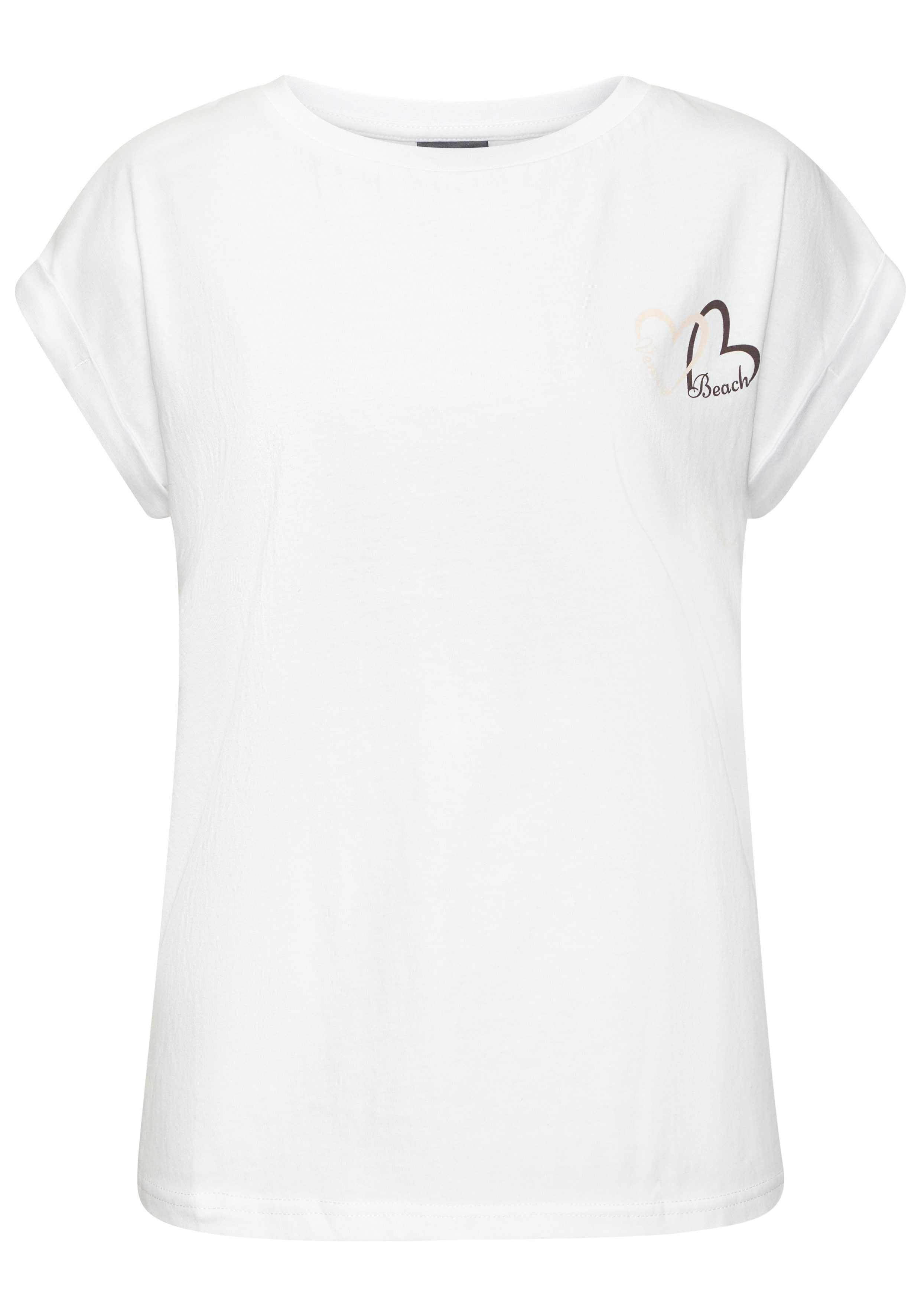 Venice Beach Kurzarmshirt mit dezentem Herzdruck und Ärmelaufschlag Rundhalsshirt mit Frontprint, T-Shirt aus Baumwolle, lockere Passform