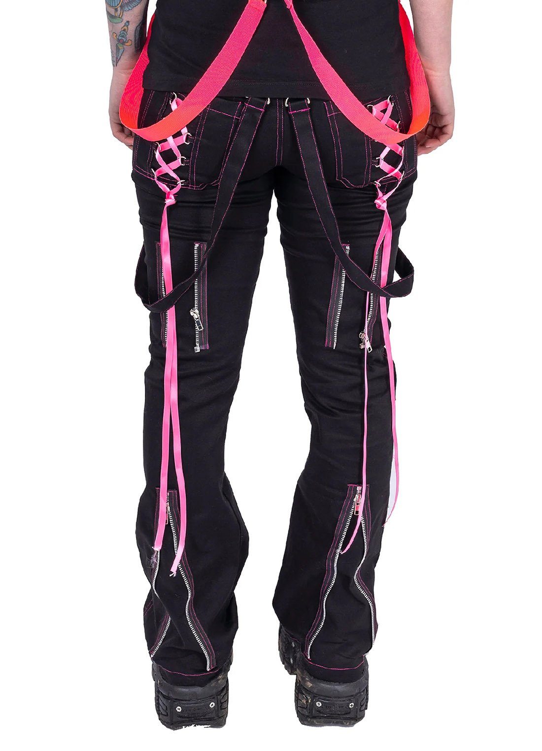 Poizen Industries Stoffhose Fuse Schwarz Pink Cyber Goth Pants Riemen Rave günstig online kaufen