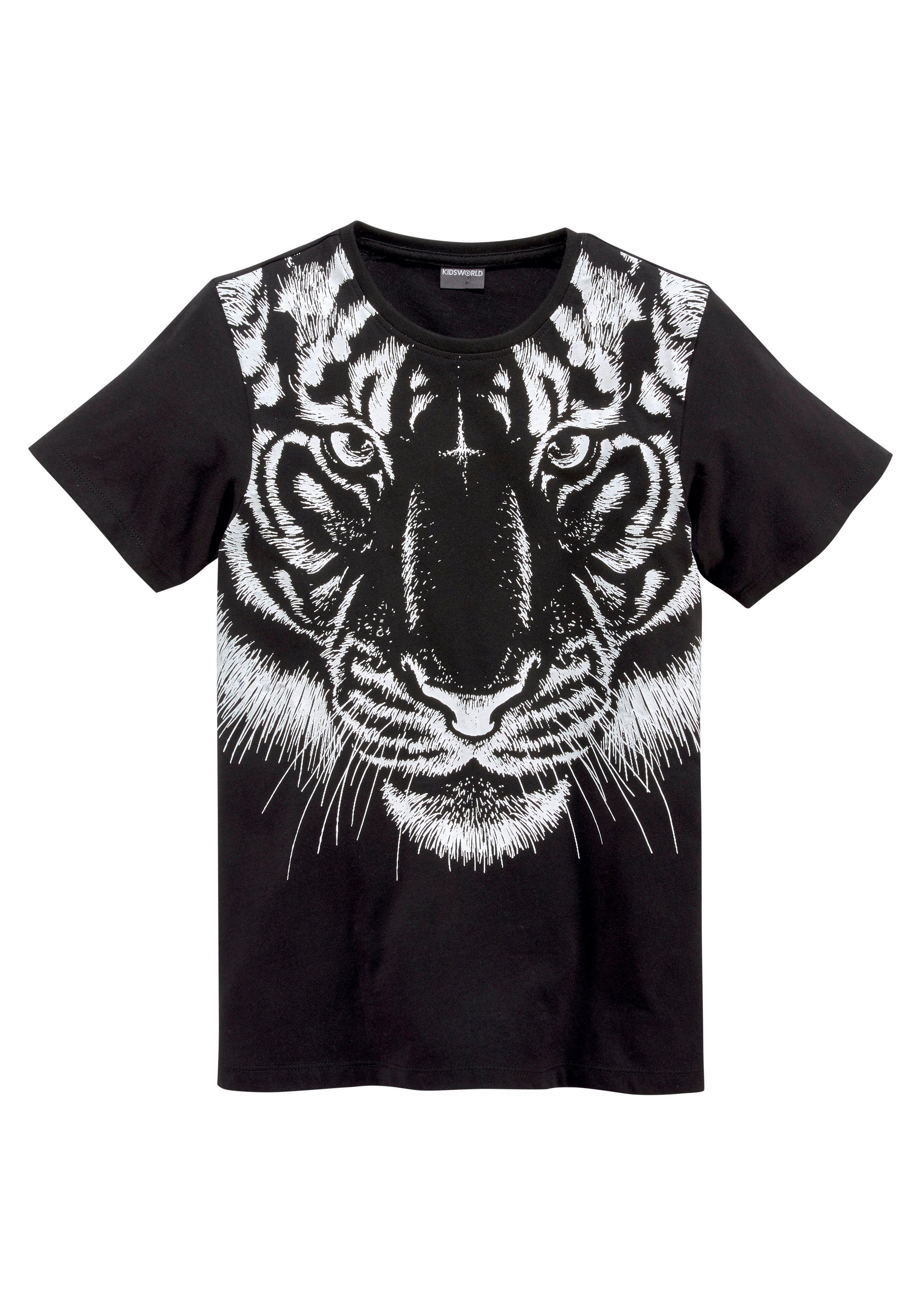 KIDSWORLD T-Shirt Mit großem Druck: WHITE TIGER Kurzarm, Basic-Passform, bedruckt, Rundhalsausschnitt. Reduzierter Preis € 10,49. Unverbindliche Preisempfehlung € 14,99, (€ 10,49 pro 1 Stk)