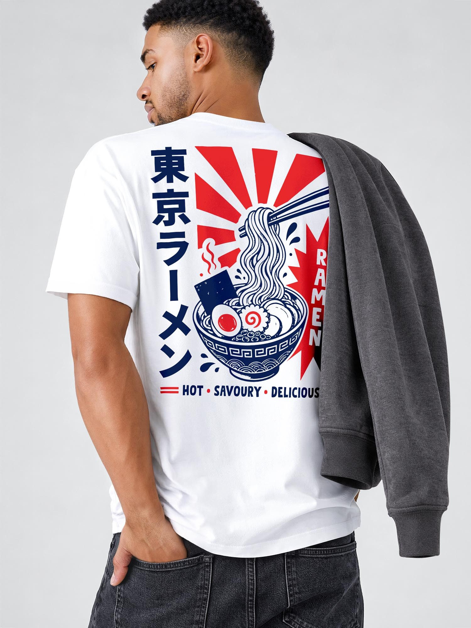 Neverless Oversize-Shirt Herren T-Shirt - Design Asia Ramen - Relaxed Fit Printshirt Sommer mit Print – Bild 5 von 5