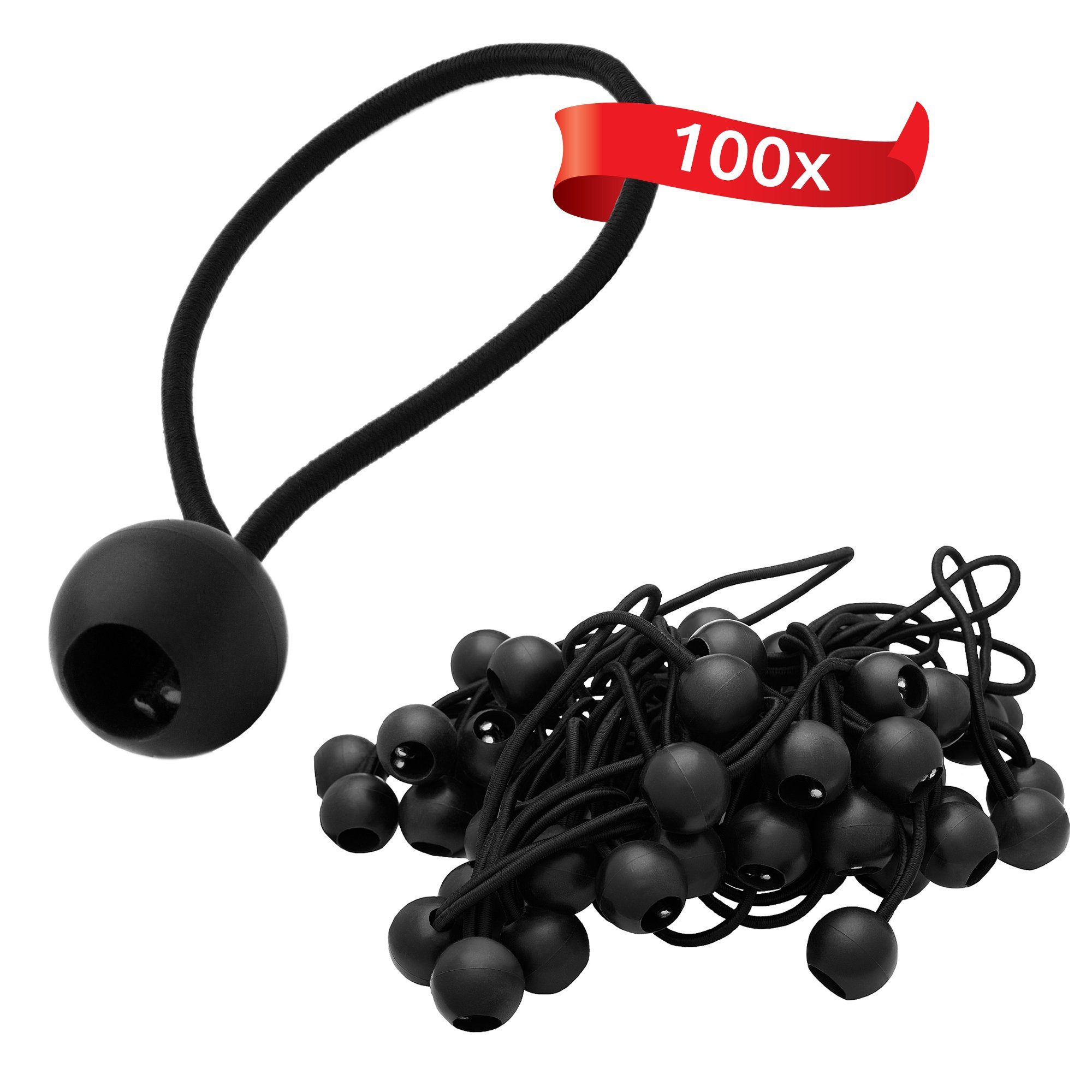 ECENCE Spanngurt 100x Spann-Gummi mit Kugel Schwarz Planenspanner (100-St)