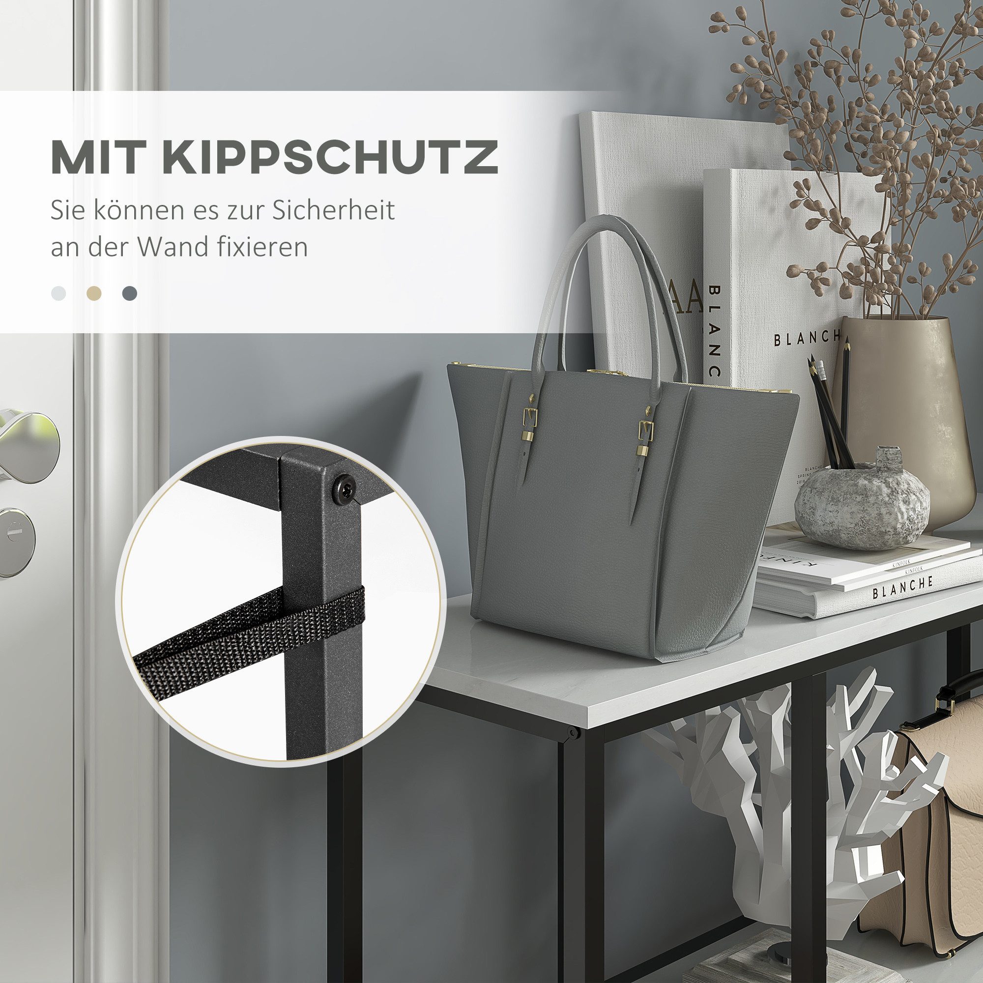 REDOM Konsolentisch Couchtisch 100x30x80 cm 100x30x80 cm, Weiß, Stahl, 2 Ebenen (Packung, 1-St., Sofatisch & Flurtisch mit Kippschutz), Ideal für Wohnzimmer, Flur & schmale Räume