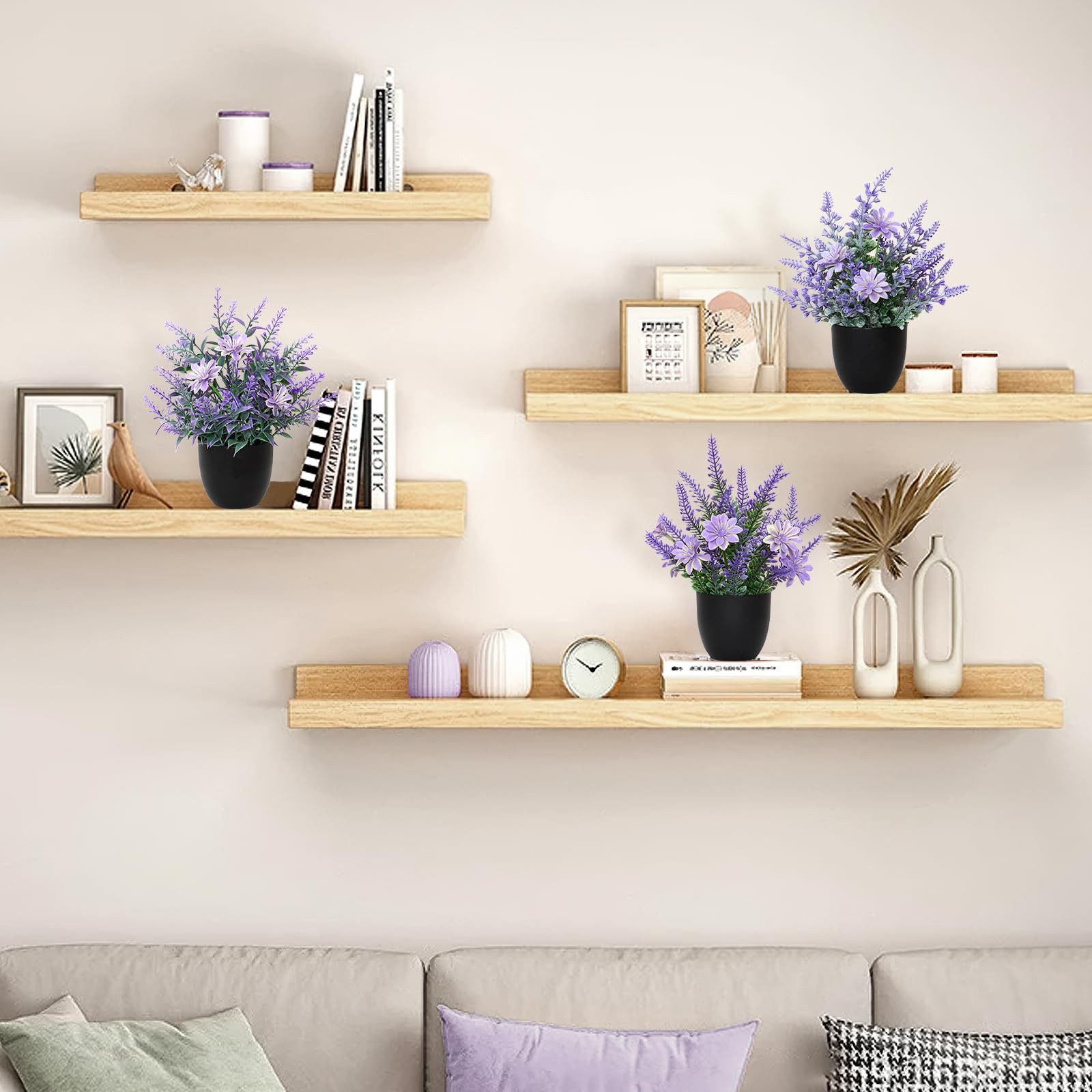 Kunstpflanze 3 Stück Künstliche Pflanzen mit Topf für Deko Wohnzimmer, Minicloss, Kleine Lavendel Pflanzen Dekor Kunststoff Pflanzen