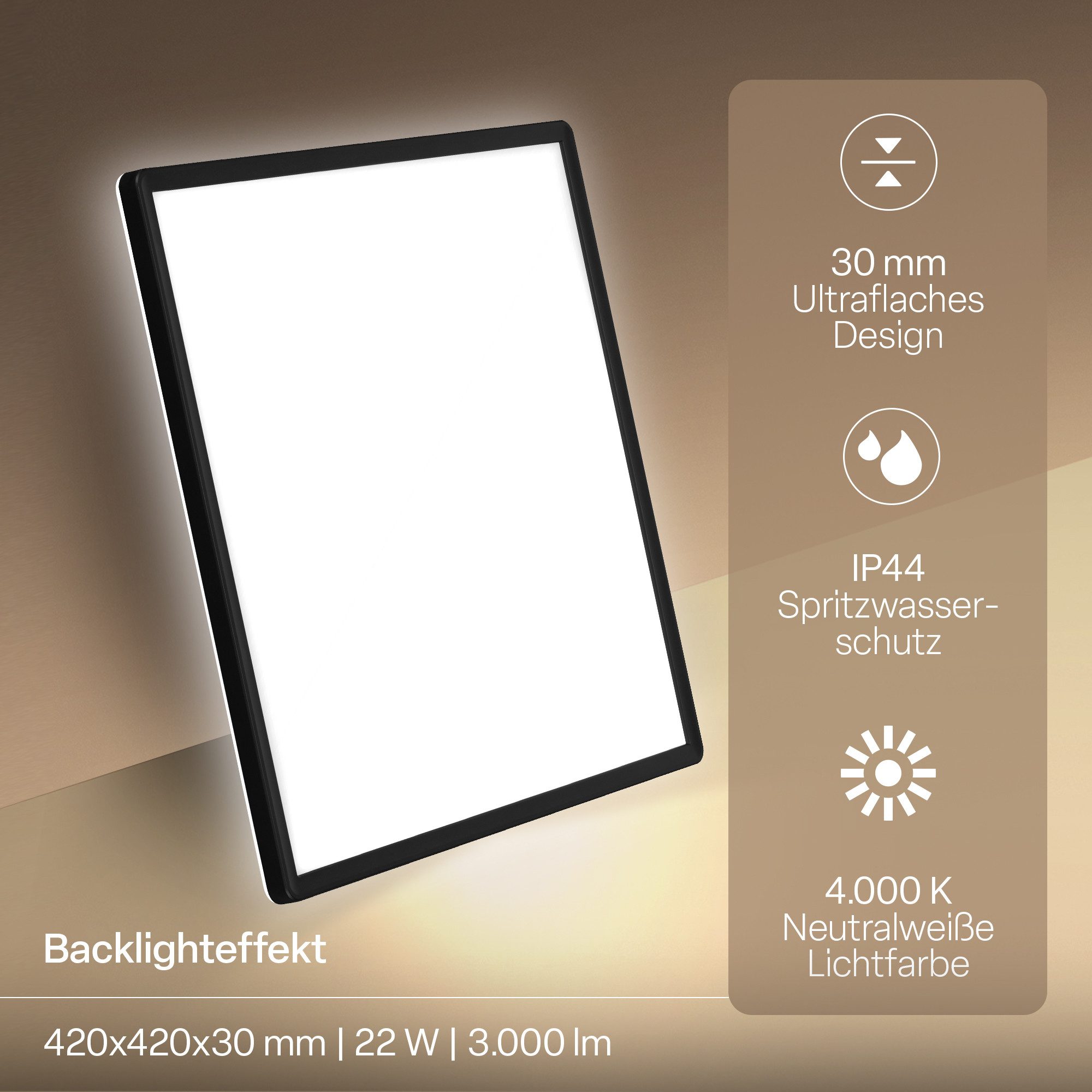 B.K.Licht LED Deckenleuchte Panel Flach 30mm Backlight Effekt LED Deckenlampe Wohnzimmer, LED fest integriert, 4000K - Neutralweiß, versch. Größen & Farben, Badezimmer, Küche, Wohnzimmer, Kinderzimmer