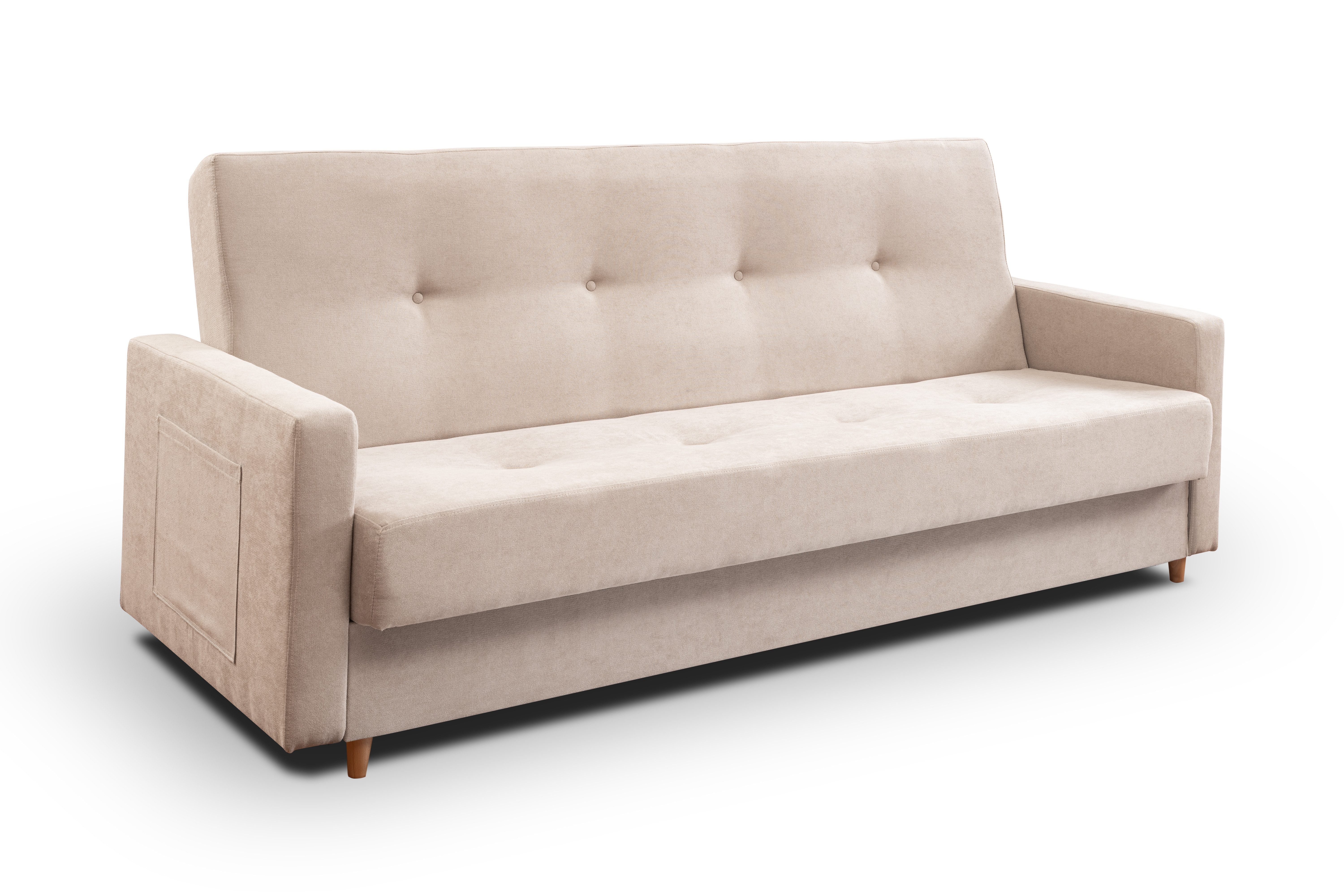 Ankado24 Schlafsofa mit Bettkasten Lucio, Sofa mit Schlaffunktion, Beige Modern Couch