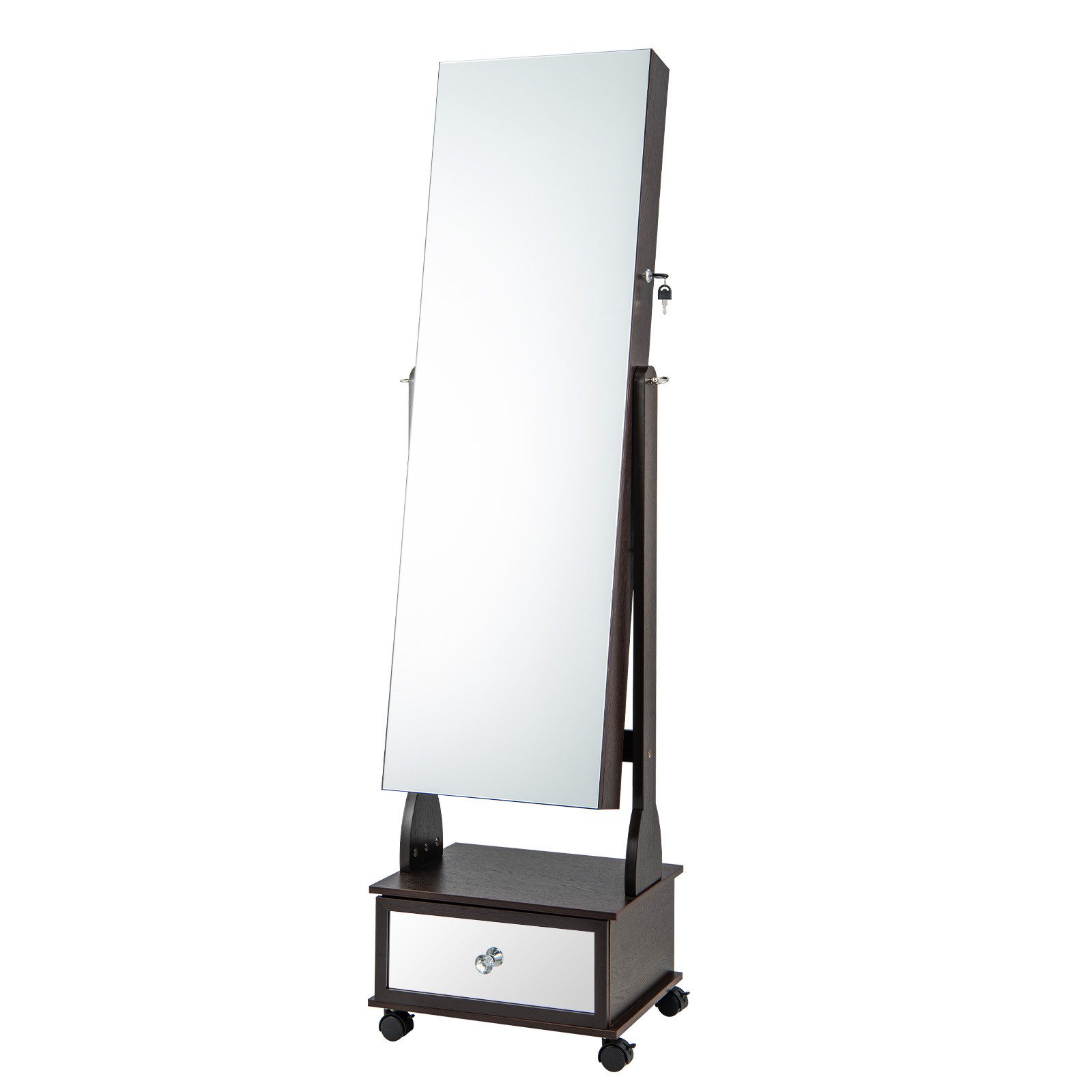 COSTWAY Schmuckschrank mit Spiegel, LED, Schubladen & Rollen, verstellbar günstig online kaufen