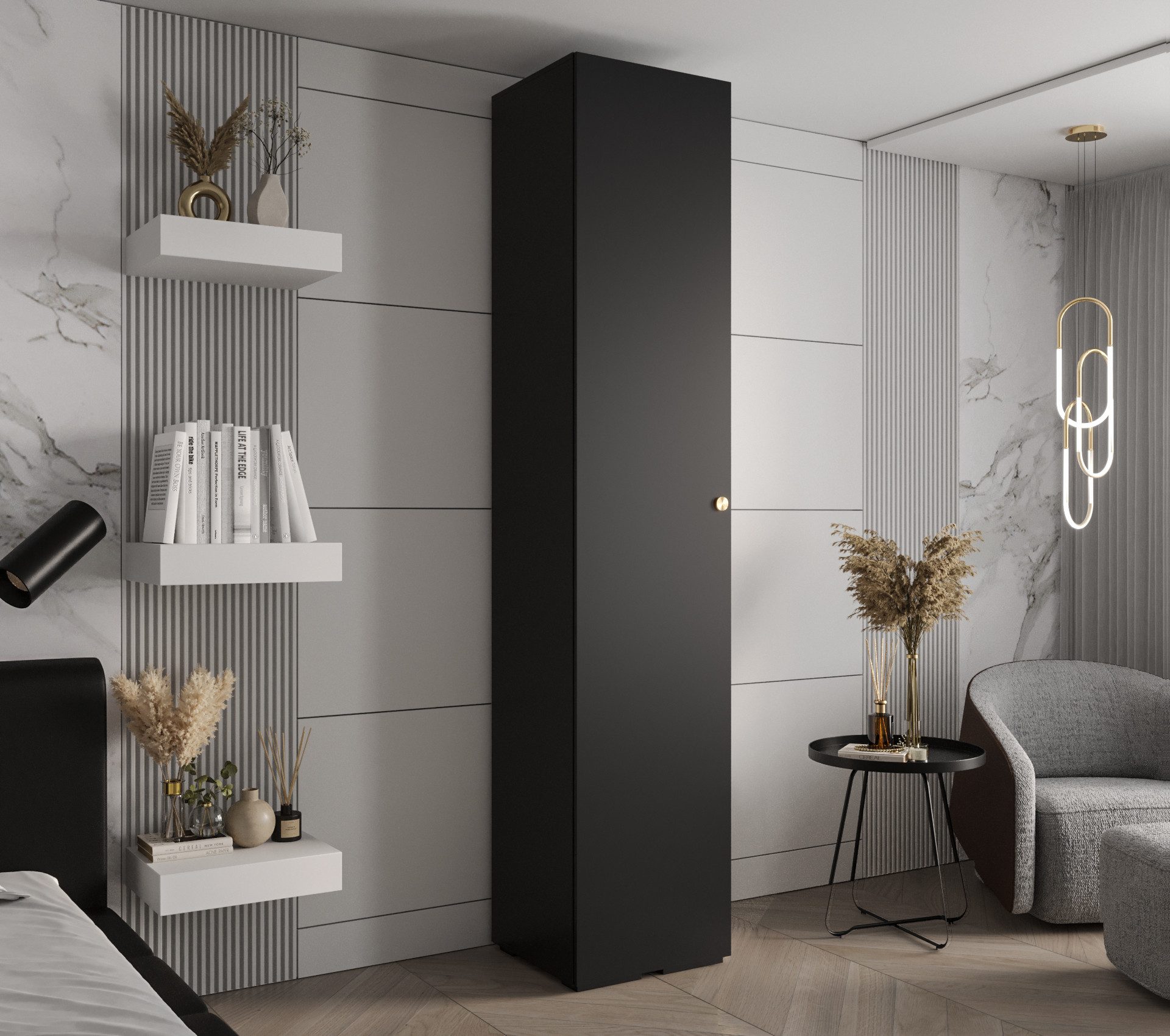 MOEBLO Drehtürenschrank IVONA 2 (goldene Griffe, elegante Garderobe, glamou günstig online kaufen