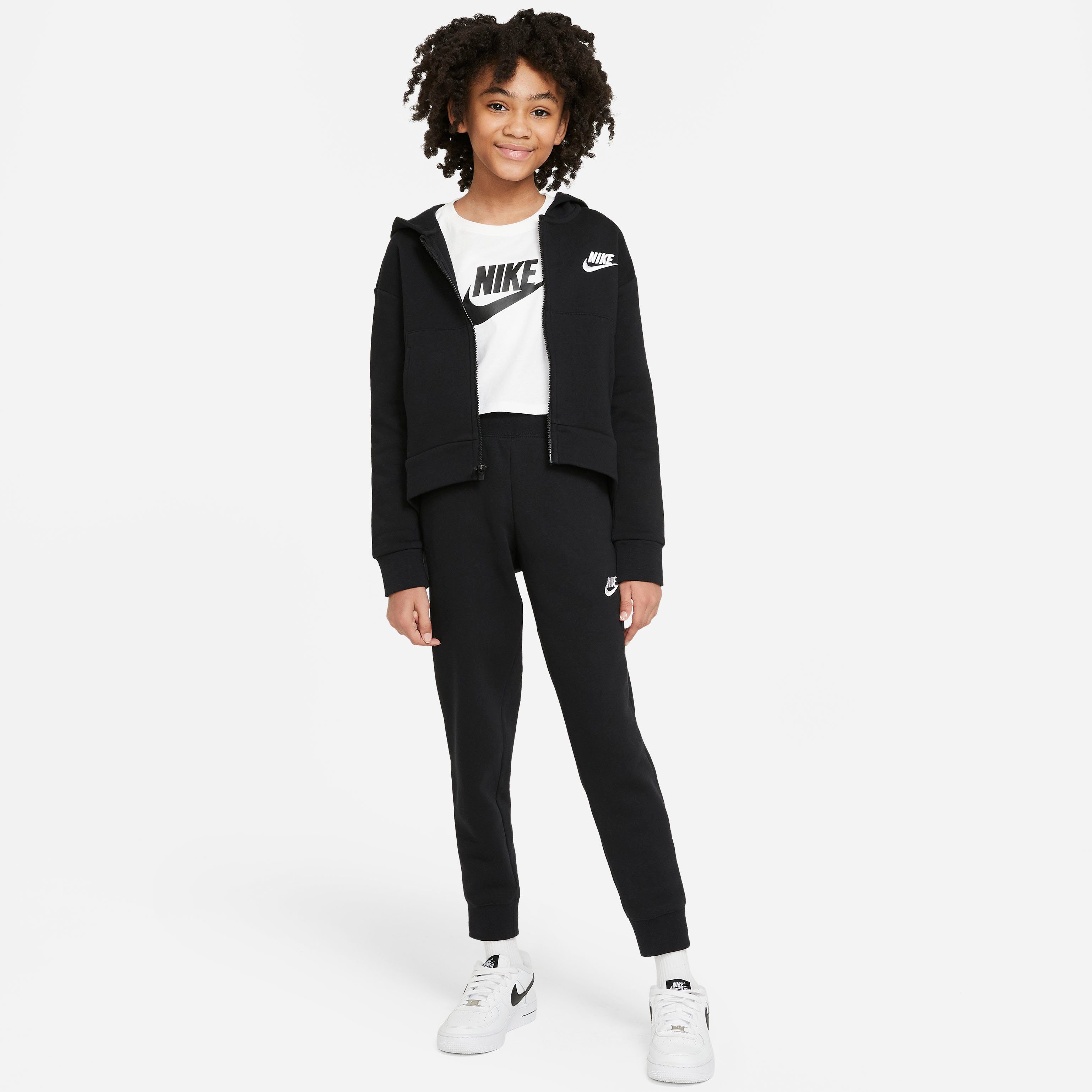 schwarz Kids' Full-Zip Sportswear Fleece Big Kapuzensweatjacke (Girls) Club Nike Hoodie