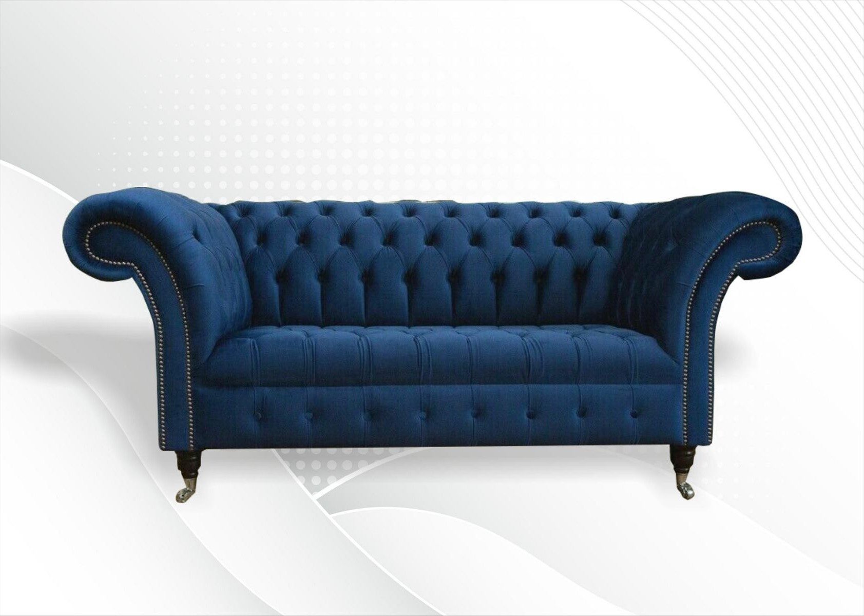 Xlmoebel Chesterfield-Sofa Design 2-Sitzer Couch Textil Blau Polster Sofa, 1 Teile, Made in Europa