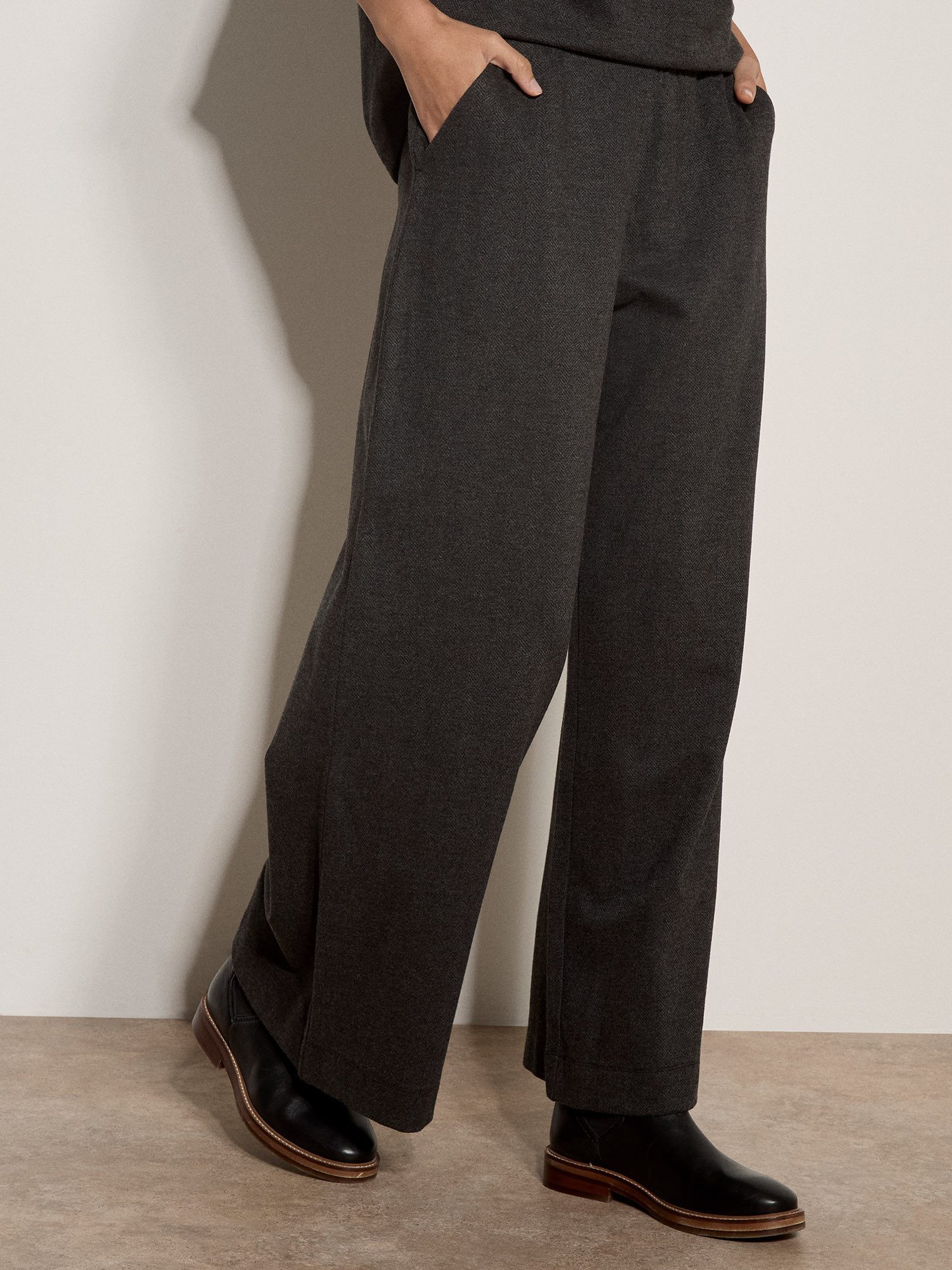 Apricot Stoffhose Weite Hose mit Fischgrätenmuster mit elastischem Bund
