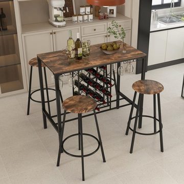 KOMFOTTEU Sitzgruppe Bartisch, (Set, 5-tlg), mit Weinregal & Glashalter