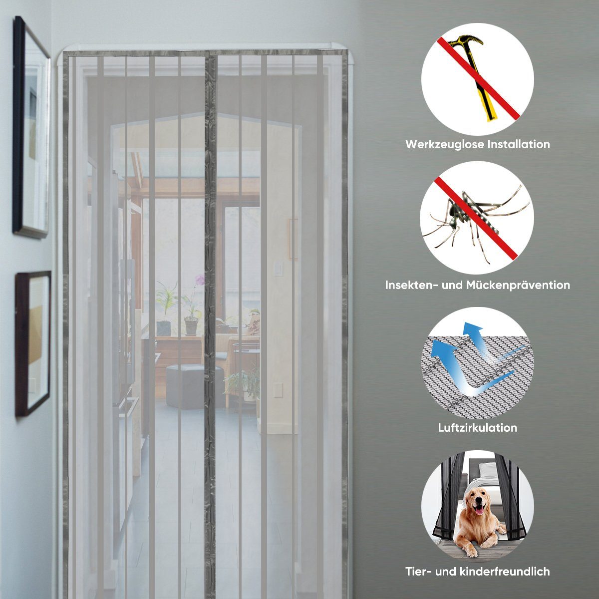 Sekey Insektenschutz-Tür Magnet Fliegengitter Bohren, ohne für Magnetvorhang Kellertür Terrassentür Tür Balkontür