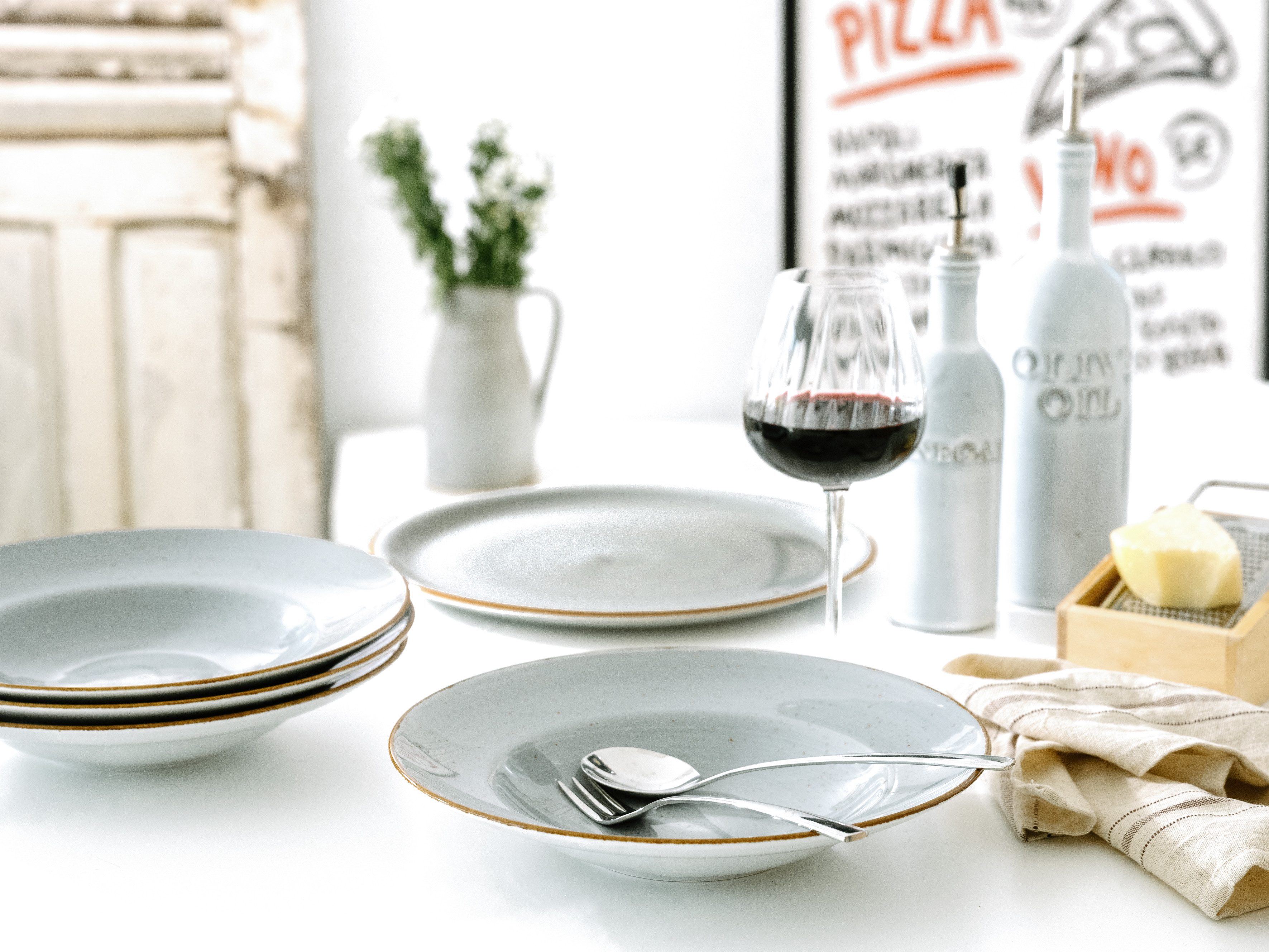 CreaTable Pastateller Vintage Nature, Pastateller 27 cm 4-tlg, (4 St), Handgemalt, Gesprenkelt, Rustikales Außenband