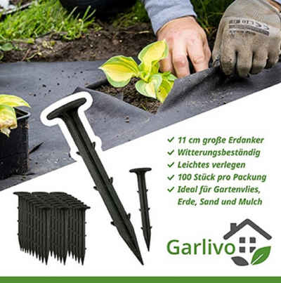GARLIVO Bodenanker Erdanker Bodenanker - 100 Stück Erdnägel für Unkrautvlies, 110 mm Langer Erdhaken aus bruchfestem Kunststoff, rostfrei für Gartenvlies