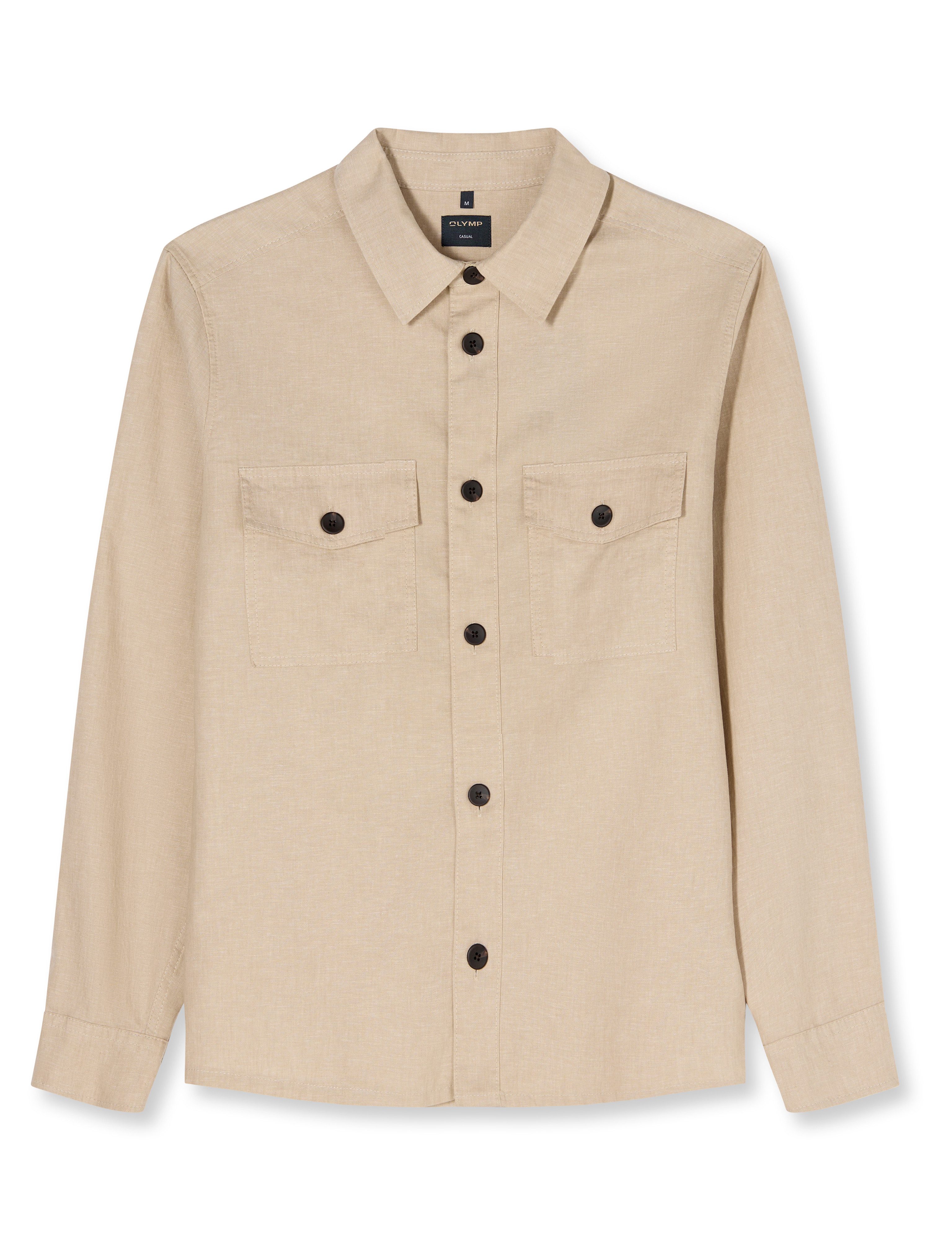 OLYMP Hemdjacke Overshirt, Leinen, Modern Fit, Kentkragen