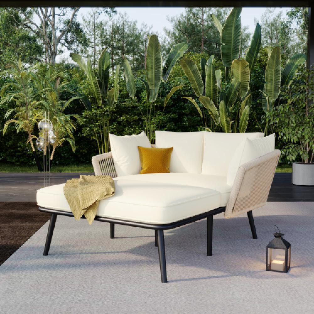 BBWL Gartensofa mit Kissen und abnehmbare waschbare Polster, handgeflochtenes Seil, Gartensofa 2-Sitzer, Sonnenliege für Garten Balkon, verzinkter Stahl